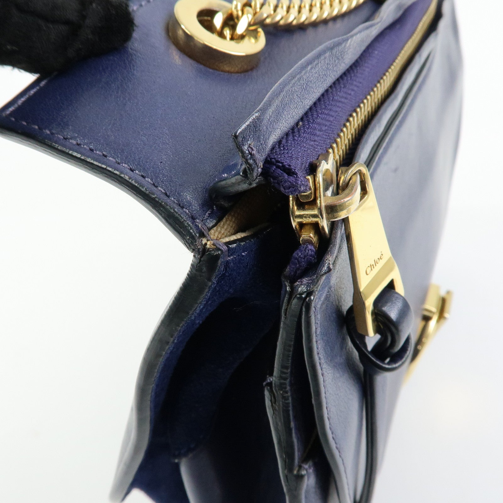 Chloe Goldie Leather Suede 2Way Hand Bag Shoulder Bag Navy