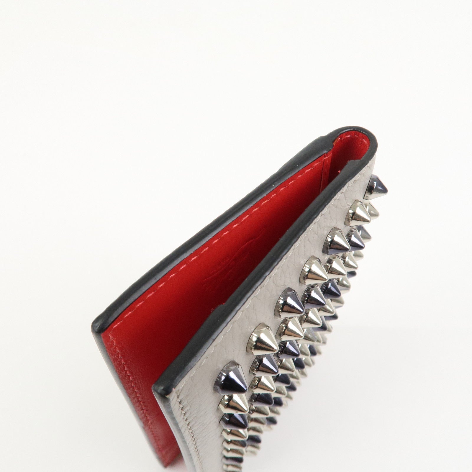 Christian Louboutin Leather Card Case Card Holder Studs Gray