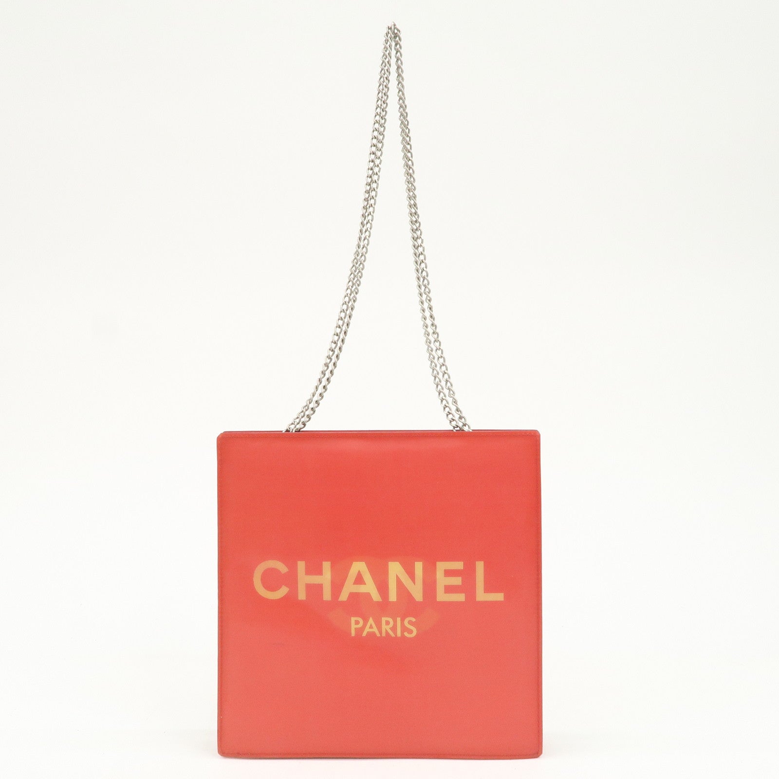 CHANEL COCO Mark Nylon Hologram Chain Shoulder Bag Hand Bag Red