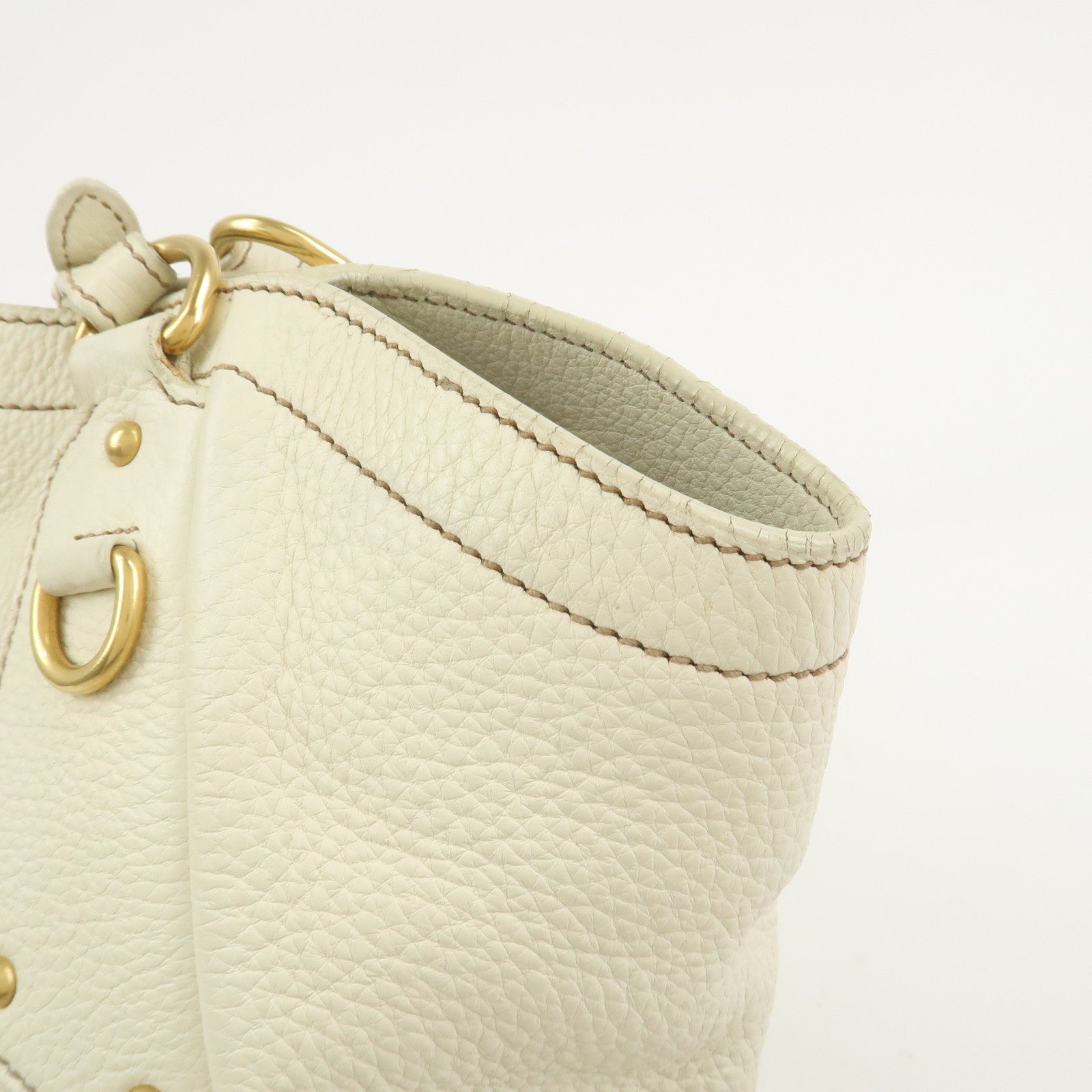 PRADA Logo Calf Leather Tote Bag Shoulder Bag Ivory BR3844