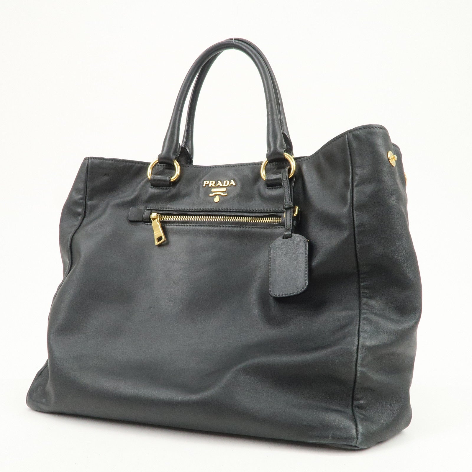 PRADA Logo Leather 2Way Hand Bag Tote Bag Shoulder Bag Black BN2151