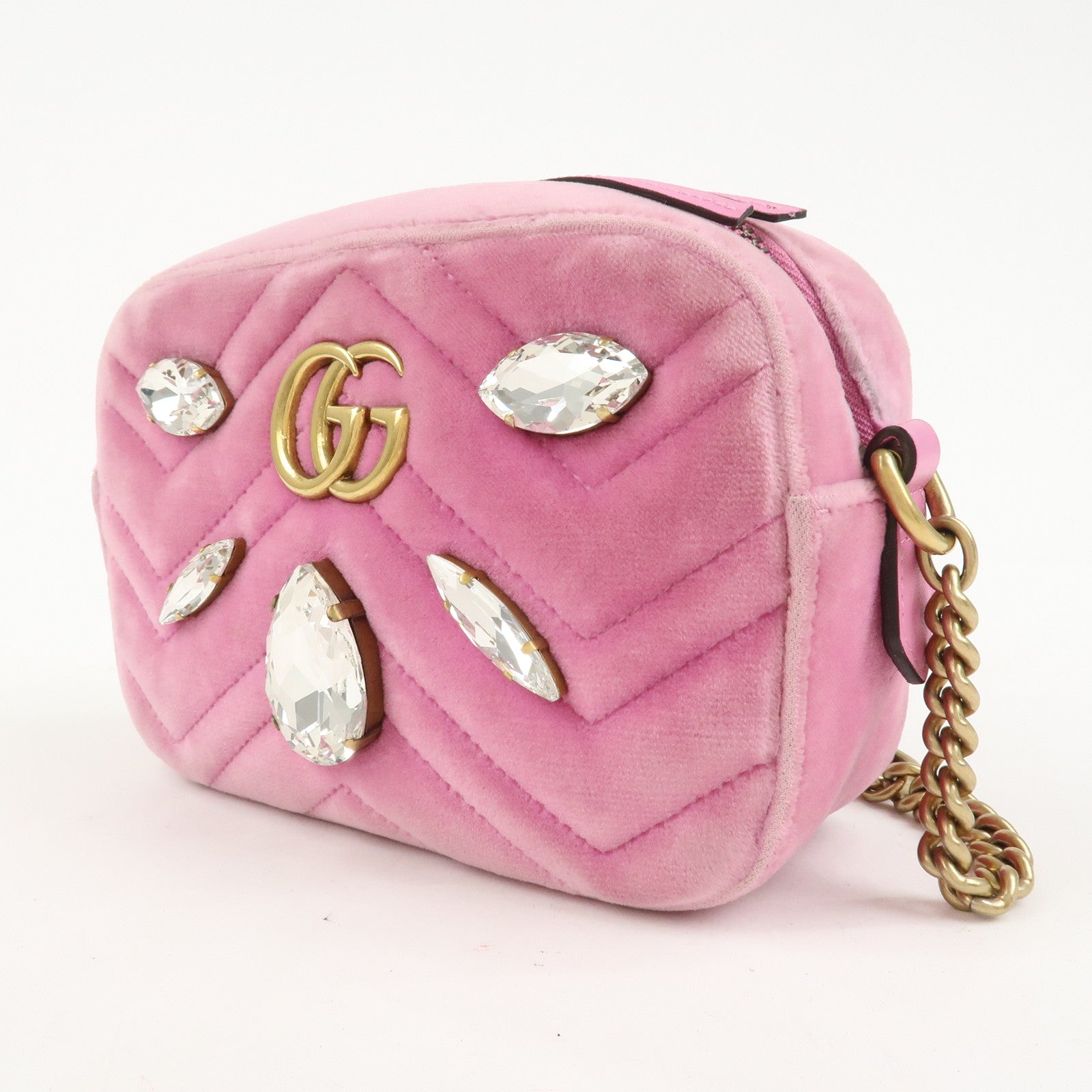 GUCCI GG Marmont Velour Shoulder Bag Corssbody Bag Pink 448065
