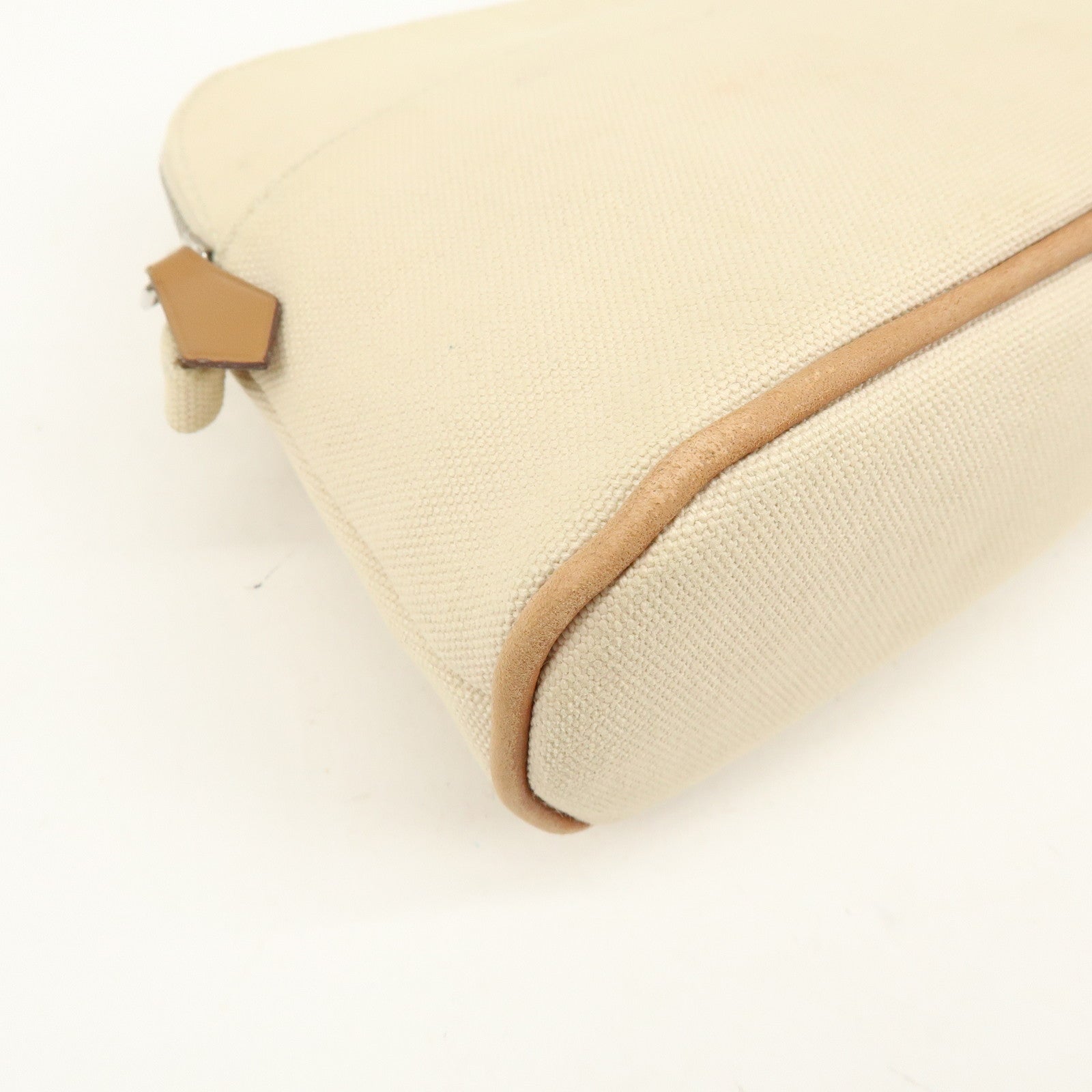 HERMES Bolide Mini Cotton Leather Pouch Cosmetic Case Ivory Beige