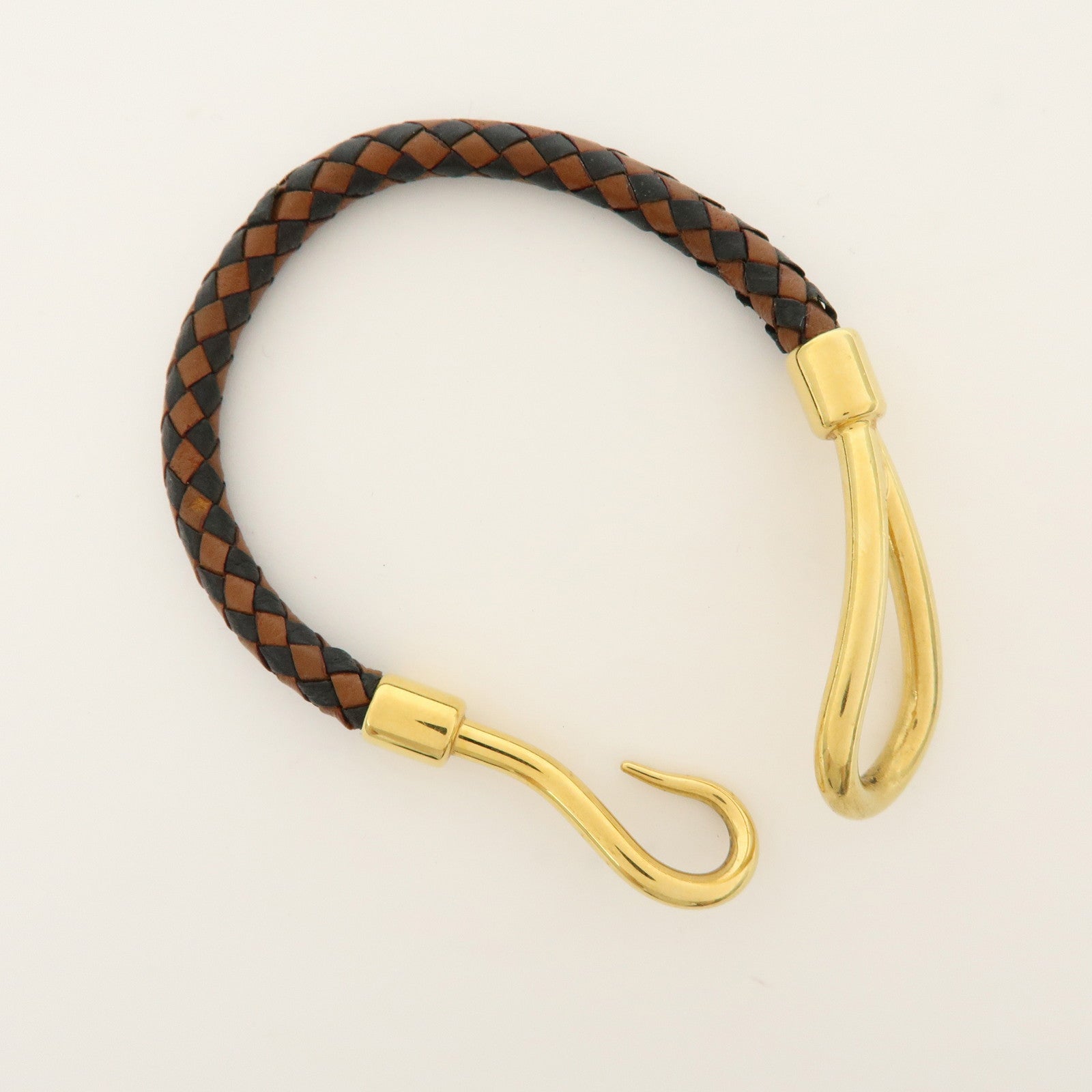 HERMES Jumbo Choker Leather Metal Bracelet Brown Black Gold