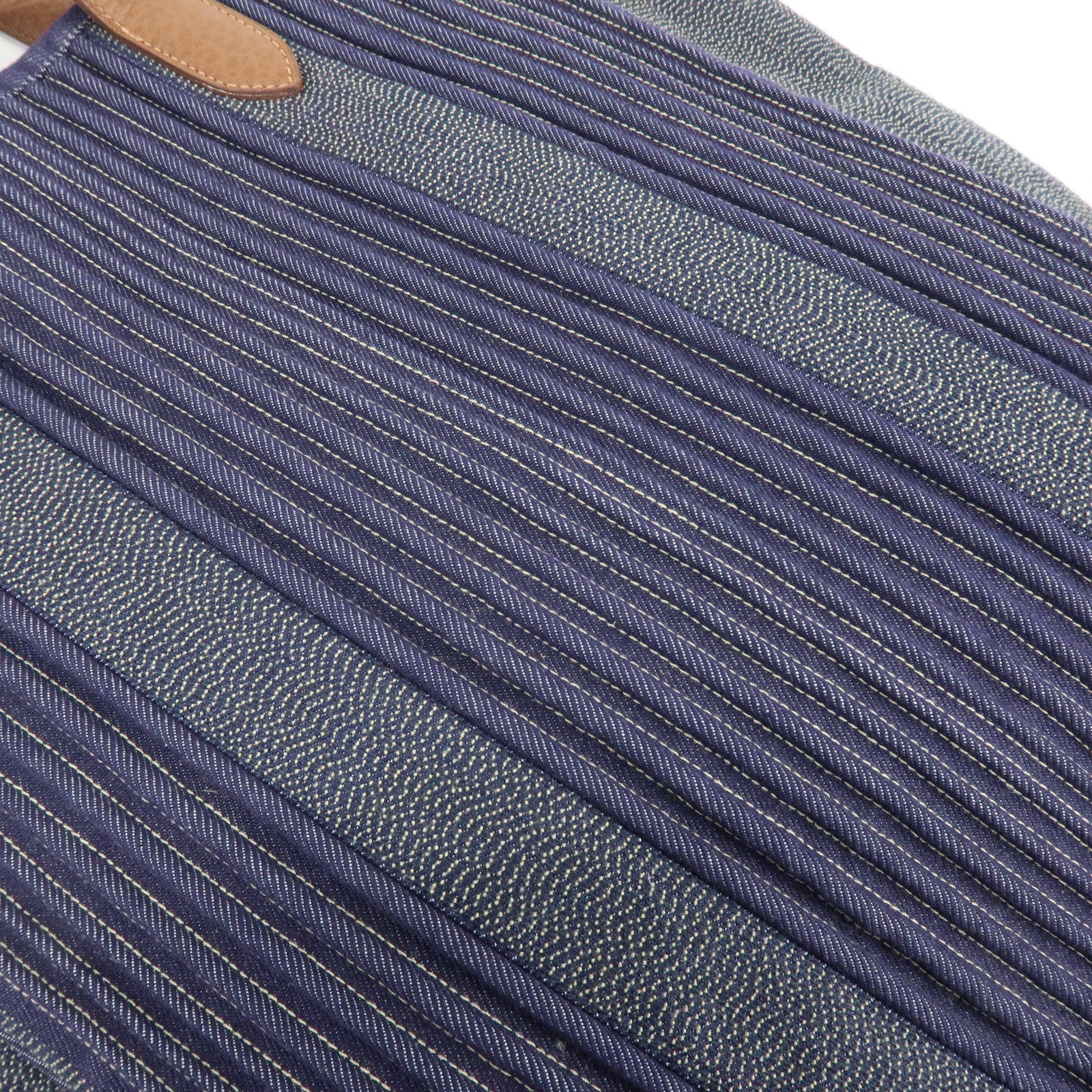 HERMES Calicut Canvas Leather Tote Bag L Stamped Navy Brown