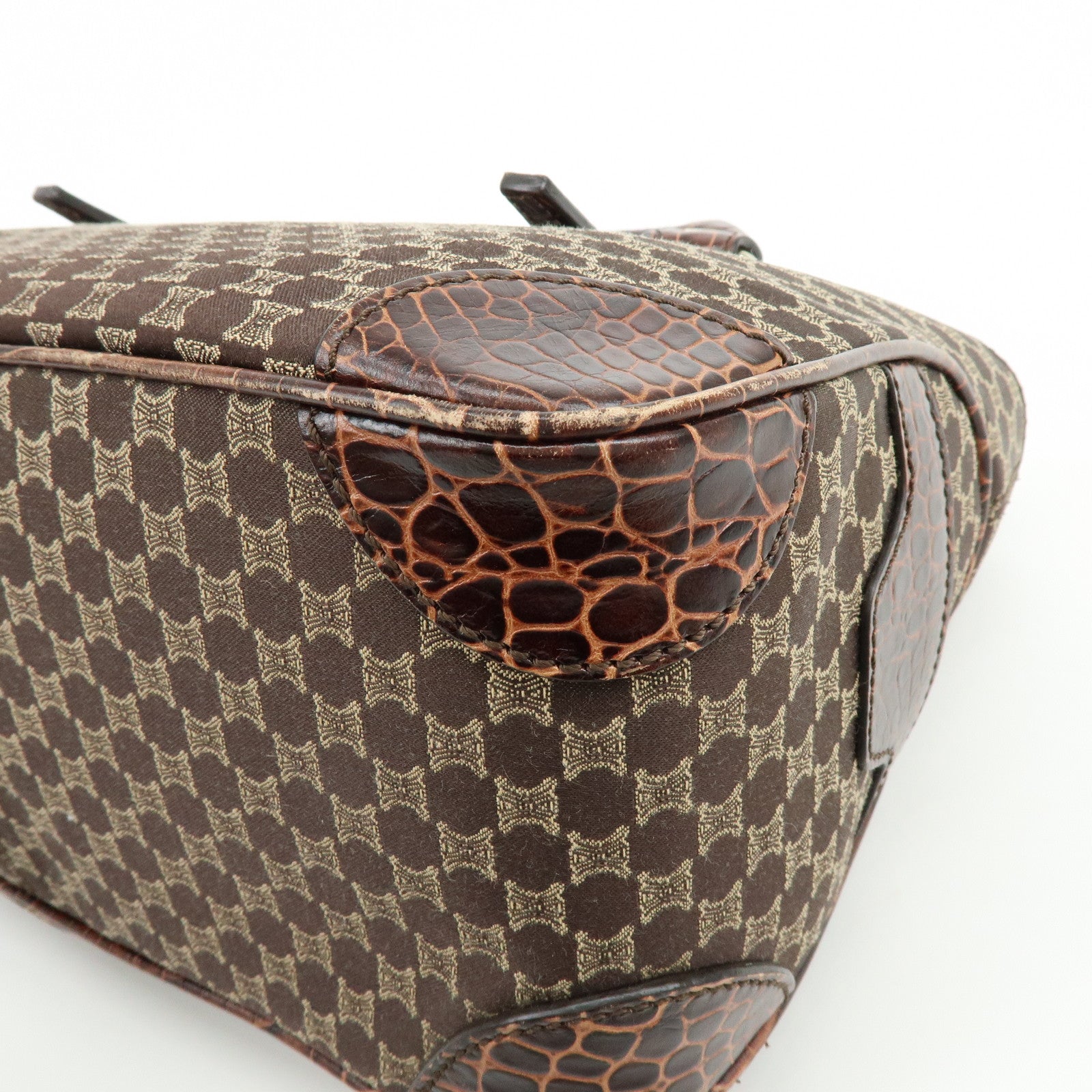 CELINE Macadam Embossed Leather Canvas Boogie Bag Hand Bag Brown