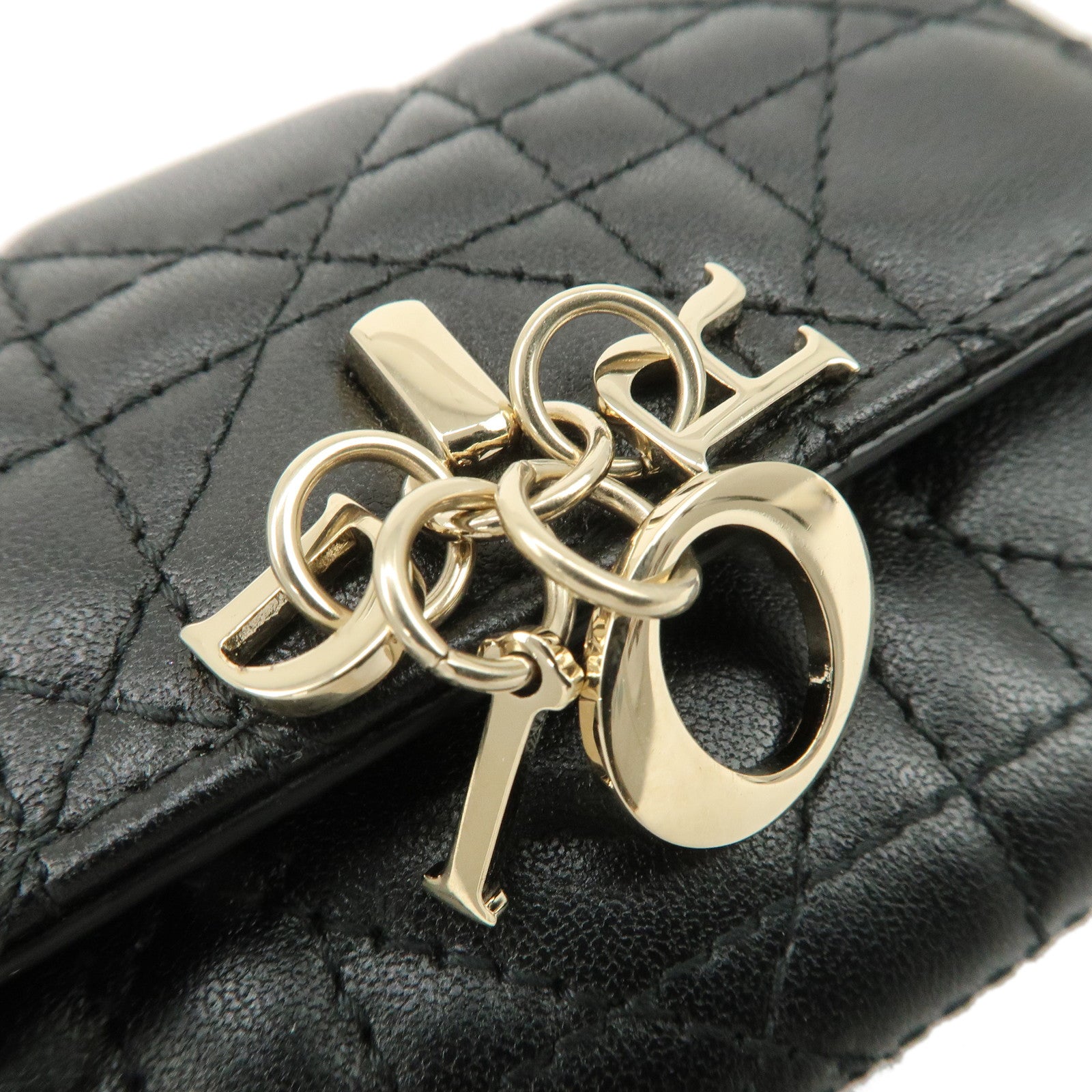Christian Dior Cannage Leather Compact Wallet Black
