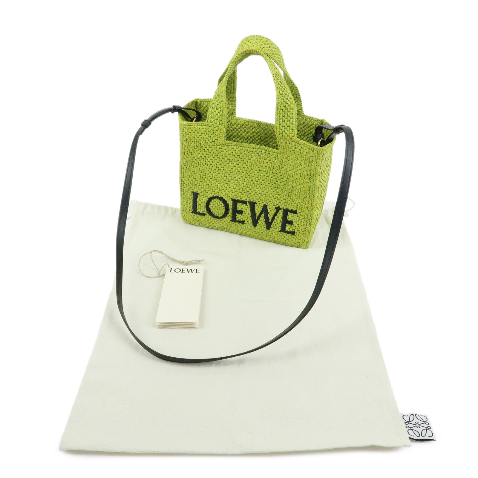 LOEWE Font Tote Bag Raffia Leather 2Way Shoulder Bag Green