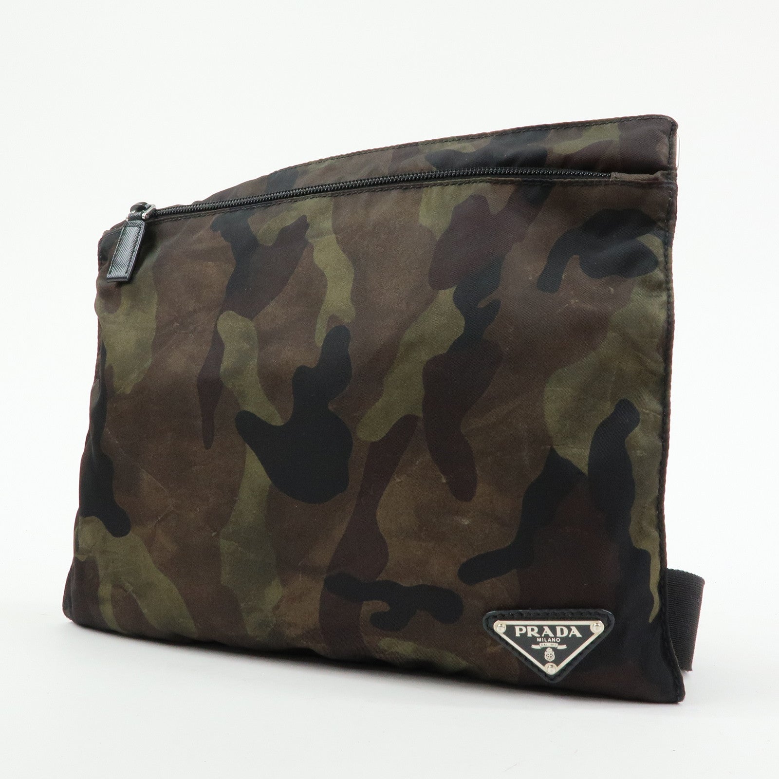 PRADA Triangle Logo Nylon Leather Camouflage Shoulder Bag VA0886
