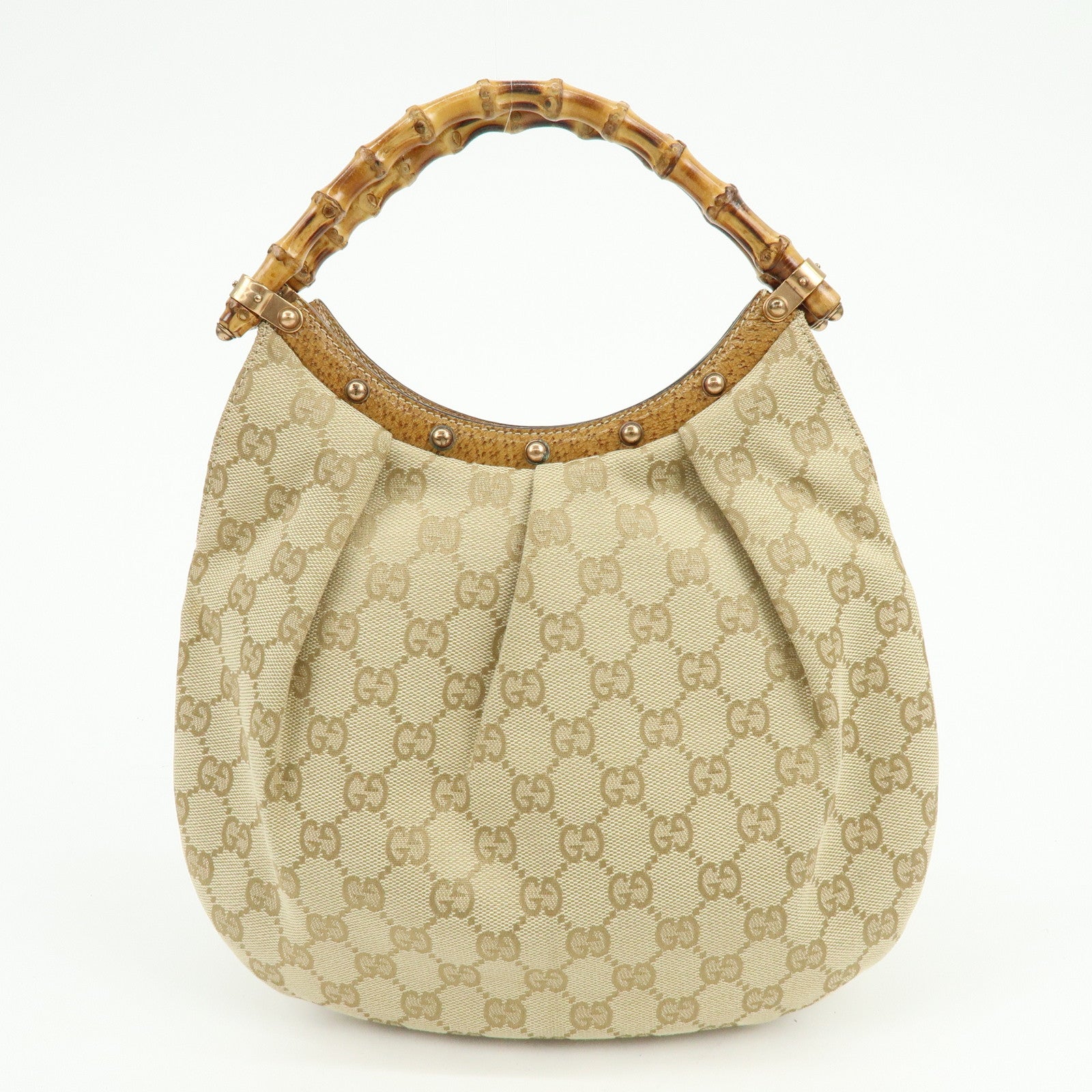 GUCCI GG Canvas Bamboo Leather Hand Bag Tote Bag Beige 124297
