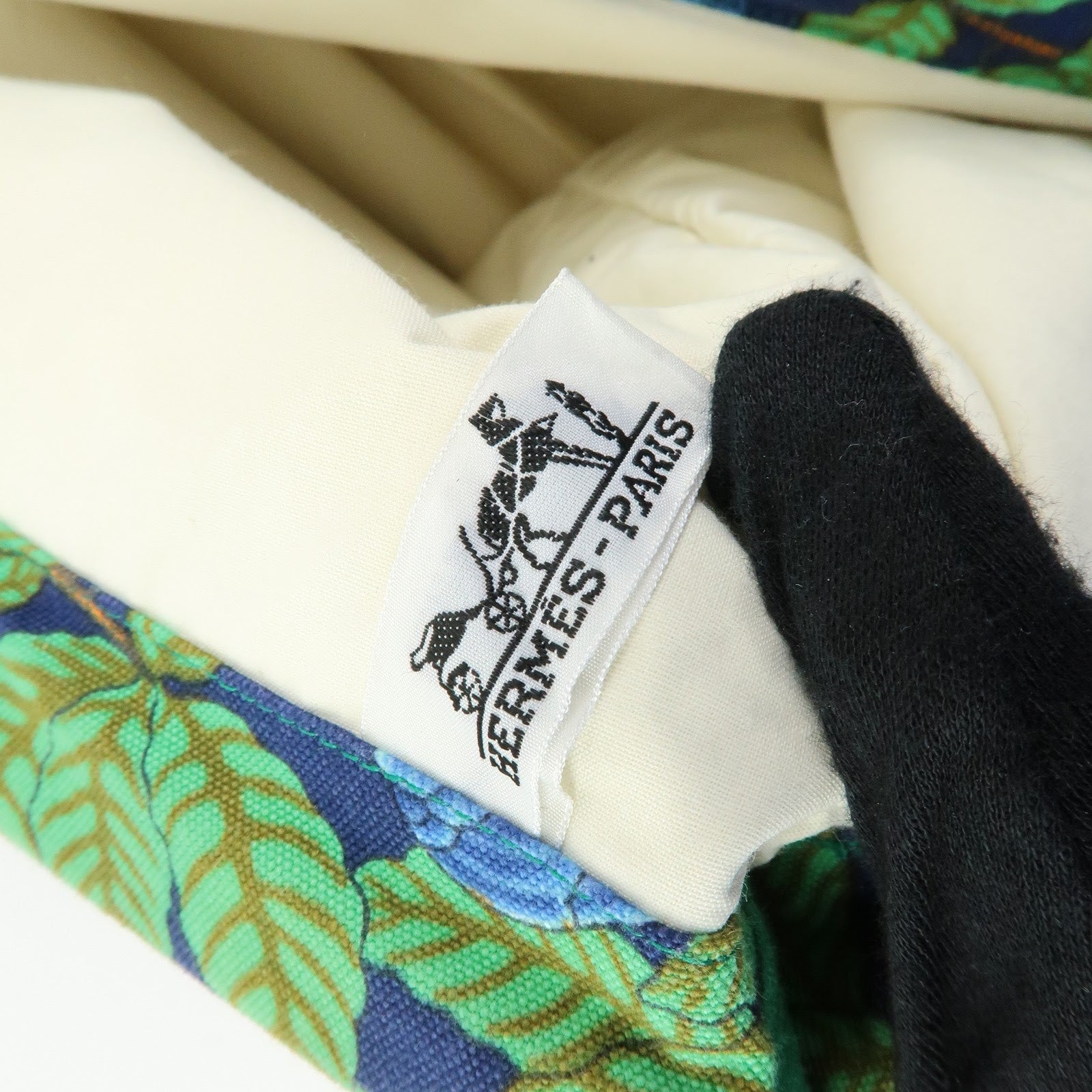 HERMES Canvas Large Beach Tote Bag Botanical Motif Blue Green