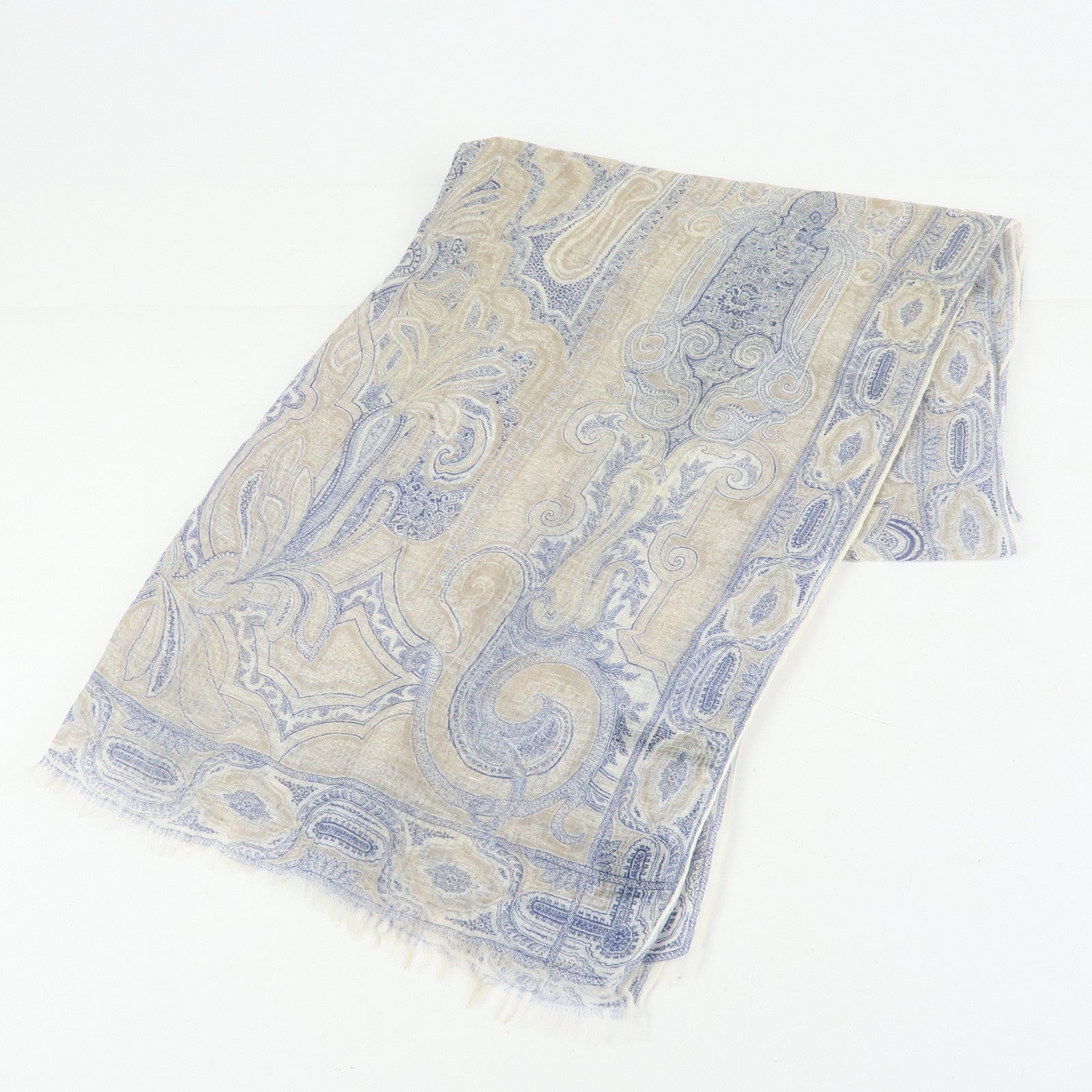 ETRO Set of 2 Silk Linen Scarf Peisley Flower Beige Yellow Blue