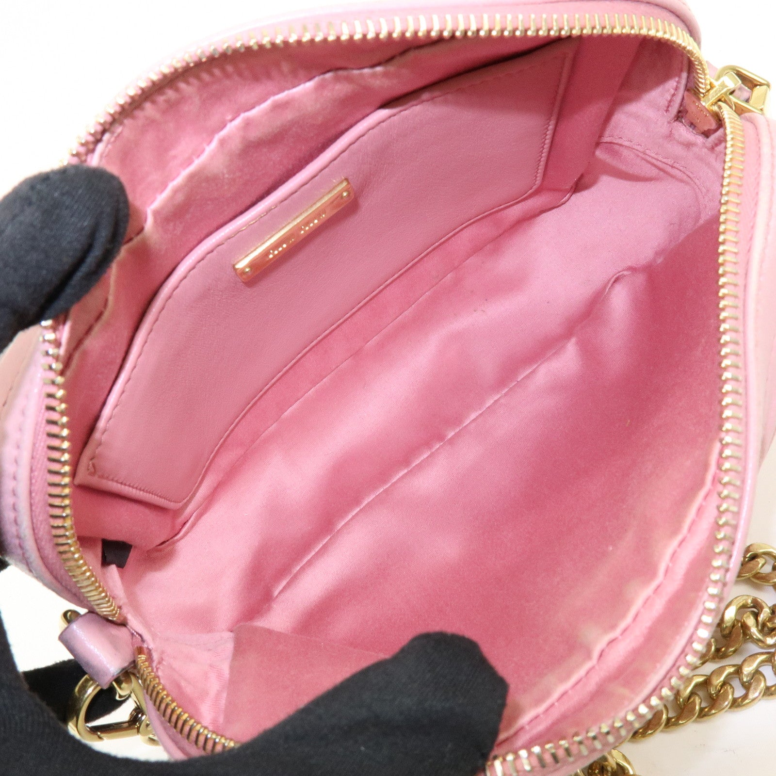 MIU MIU Matelasse Leather Chain Shoulder Bag Pink