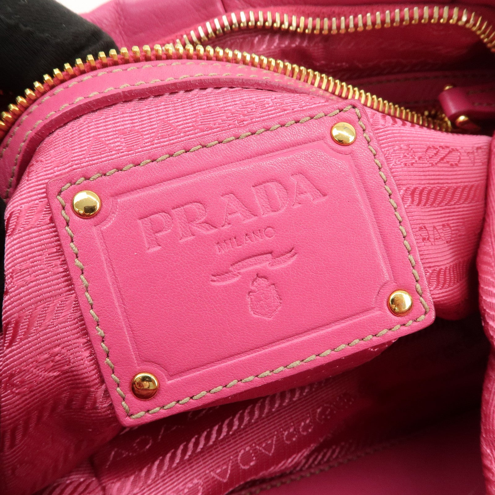 PRADA Logo Leather Shoulder Bag Pink Gold HDW