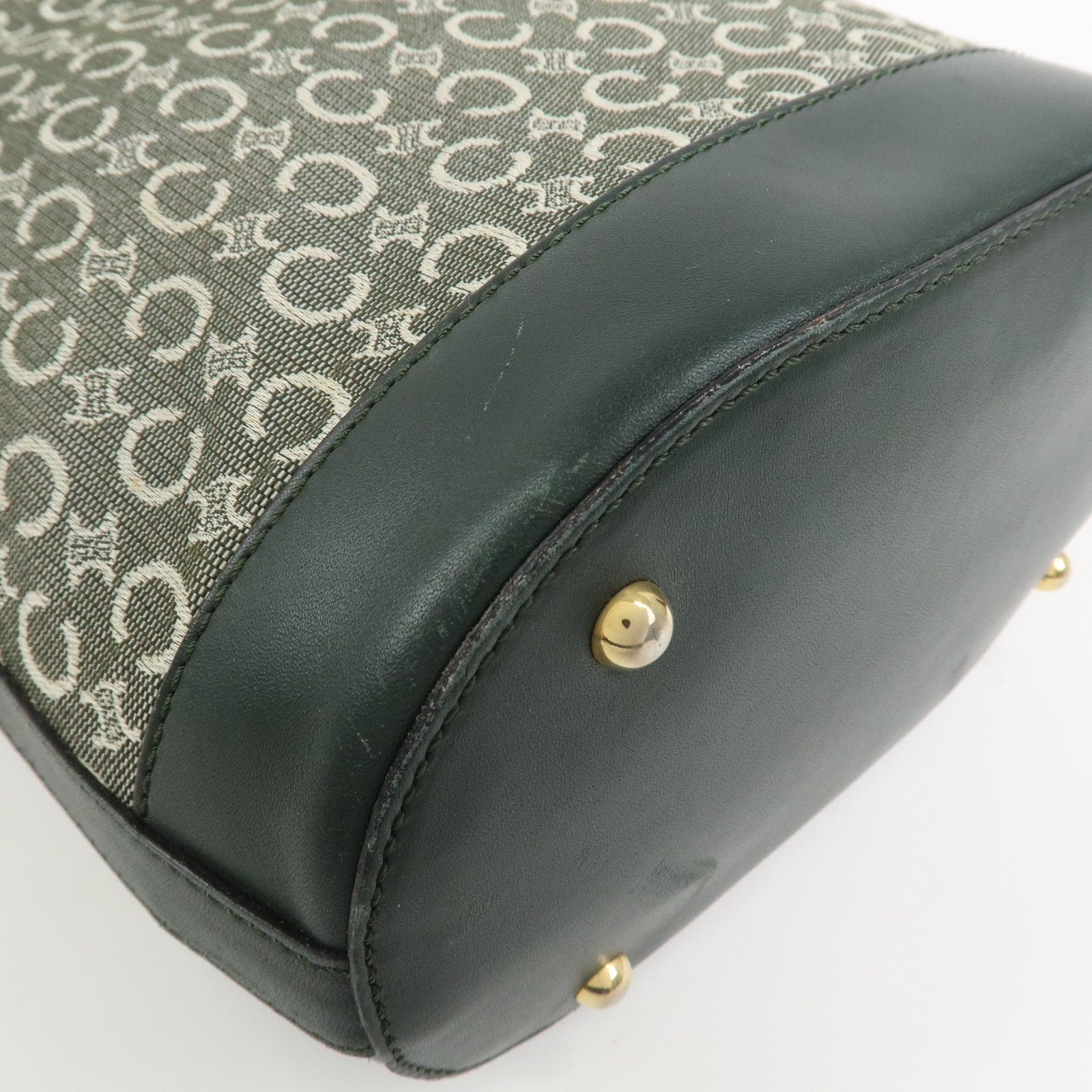 CELINE C Macadam Canvas Leather Tote Bag Shoulder Bag Dark Green