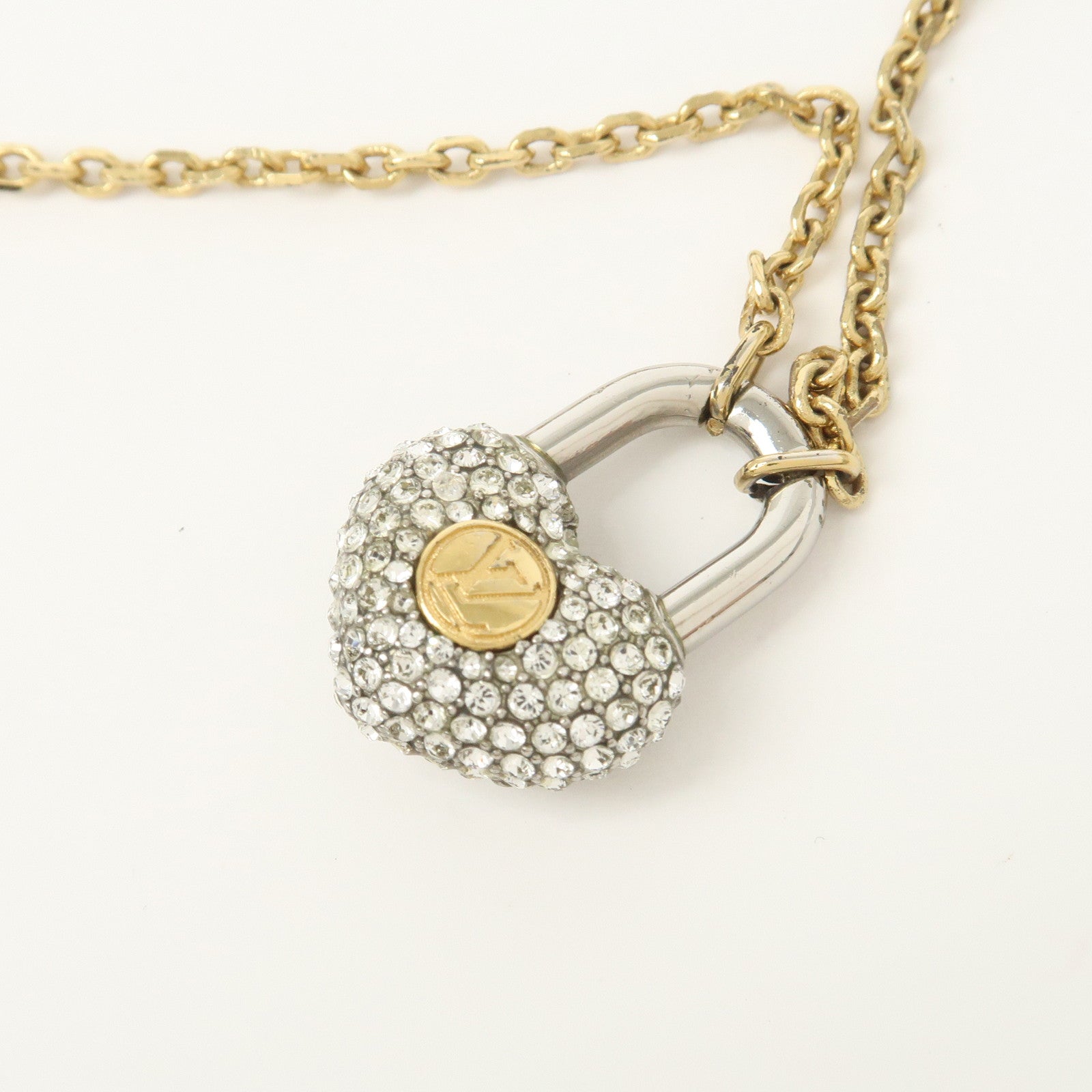 Louis Vuitton Metal Rhinestone Lockit Pendant Necklace Gold M67273