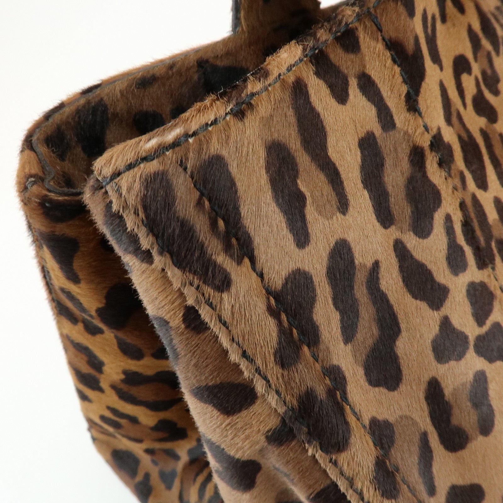 PRADA Canapa Large Unborn Calf Tote Bag Hand Bag Brown BN1872