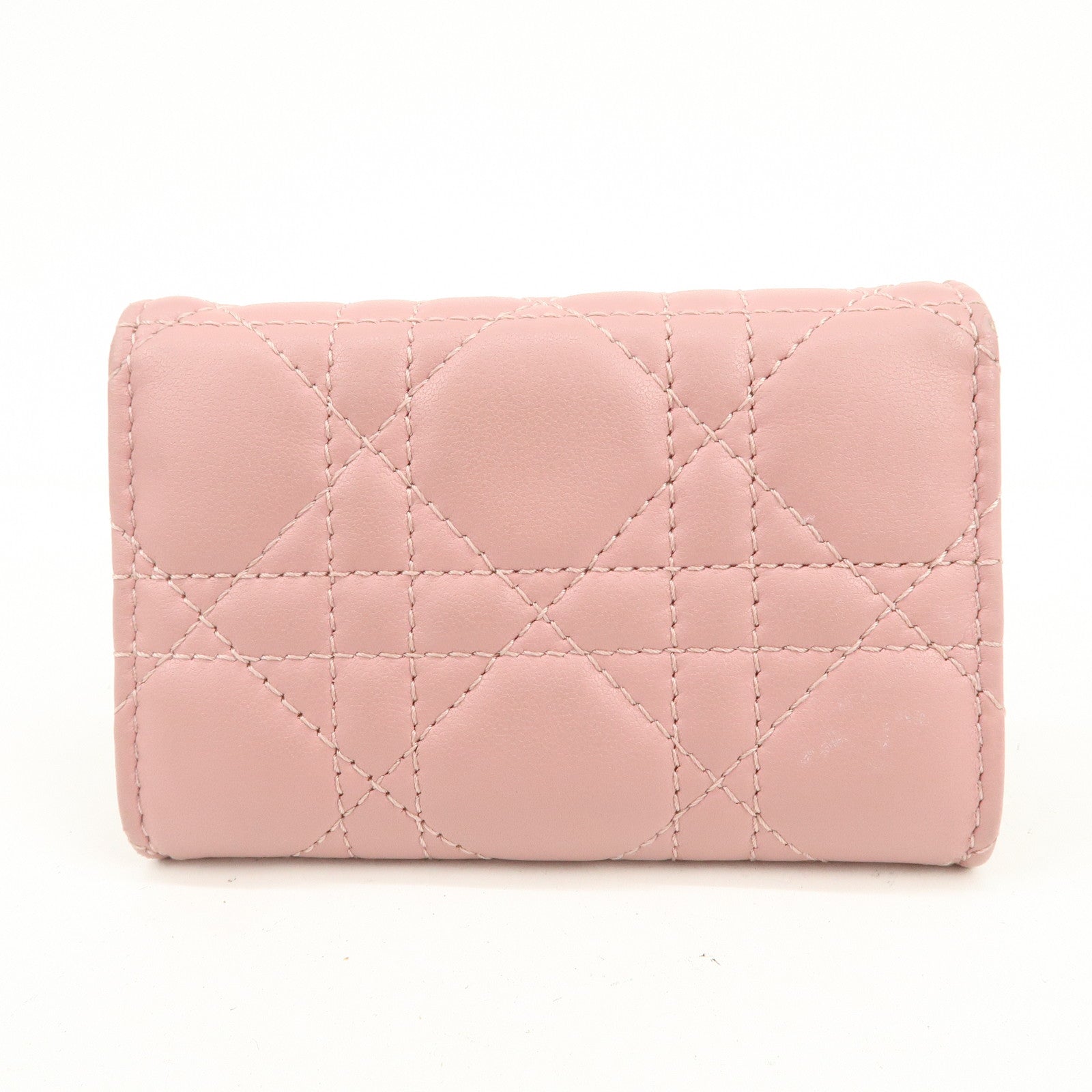 Christian Dior Canage Leather Bi-fold Compact Wallet Pink