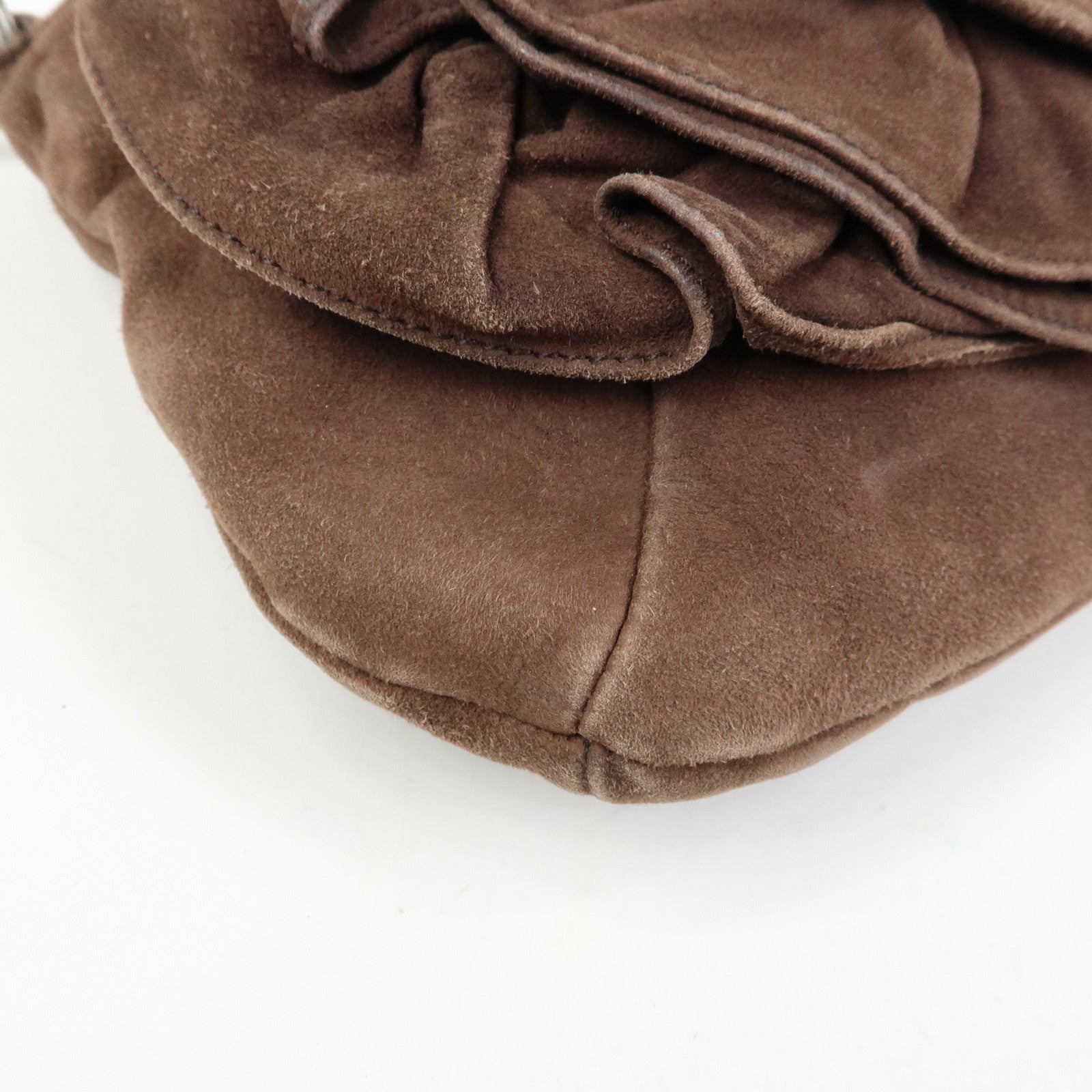 SAINT LAURENT PARIS YSL Naja Flower Suede Shoulder Bag Brown