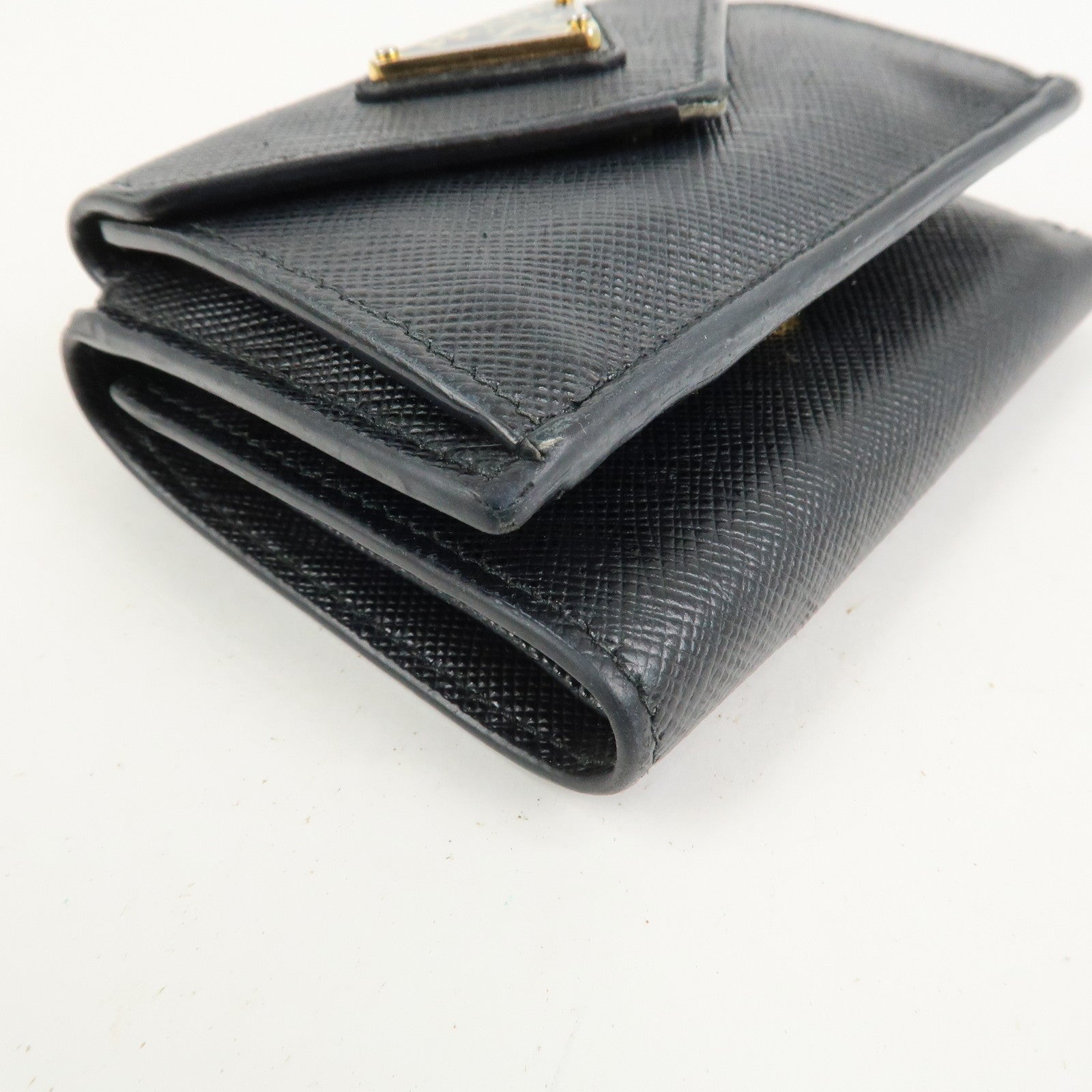 PRADA Triangle Logo Saffiano Leather Tri-fold Wallet Black 1MH021