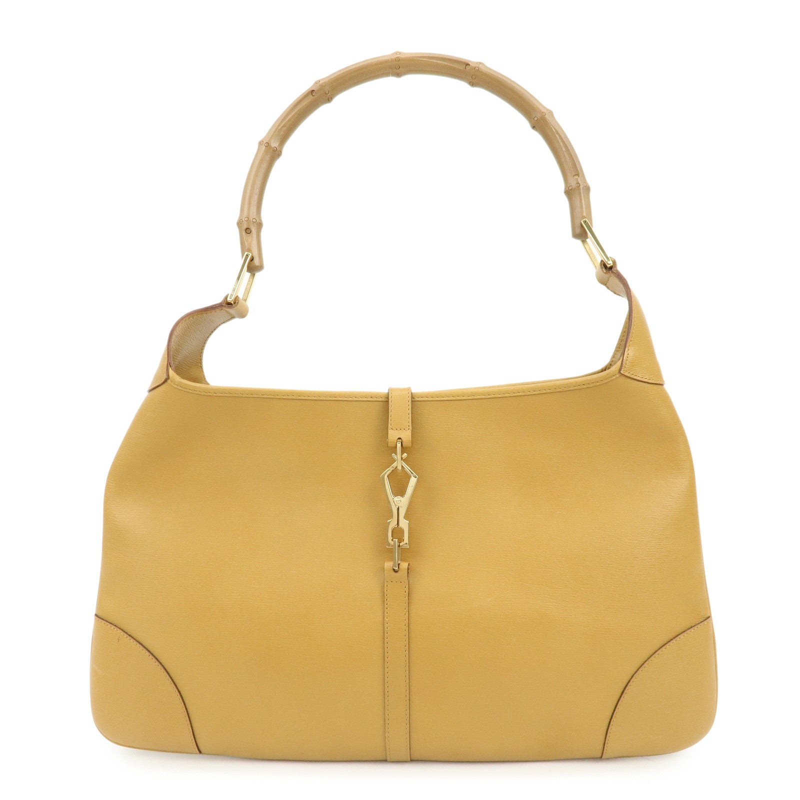 GUCCI Bamboo Jackie Leather Shoulder Bag Hand Bag Yellow 001 4061