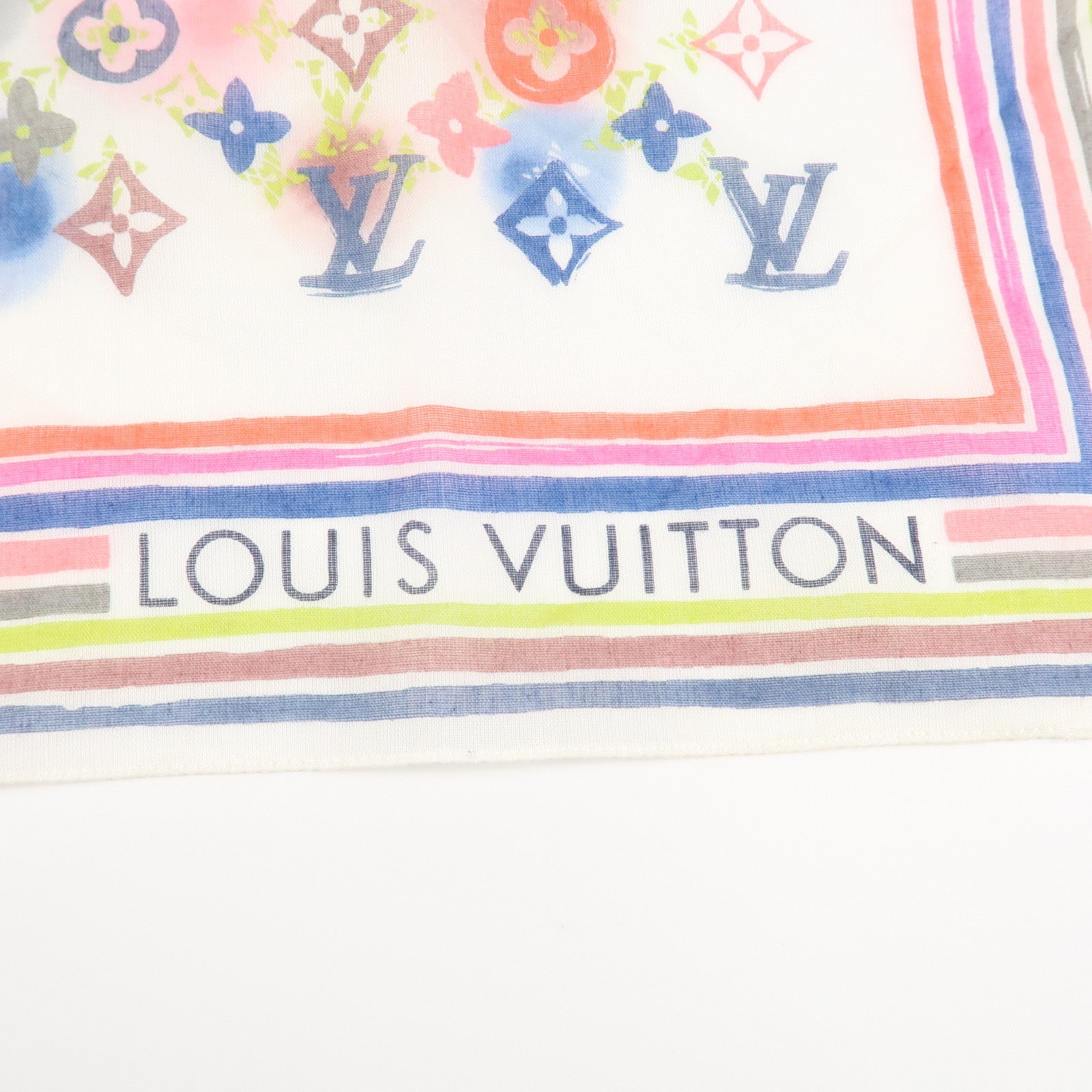 Louis Vuitton Monogram Cotton 100% Scarf Multicolor White Used