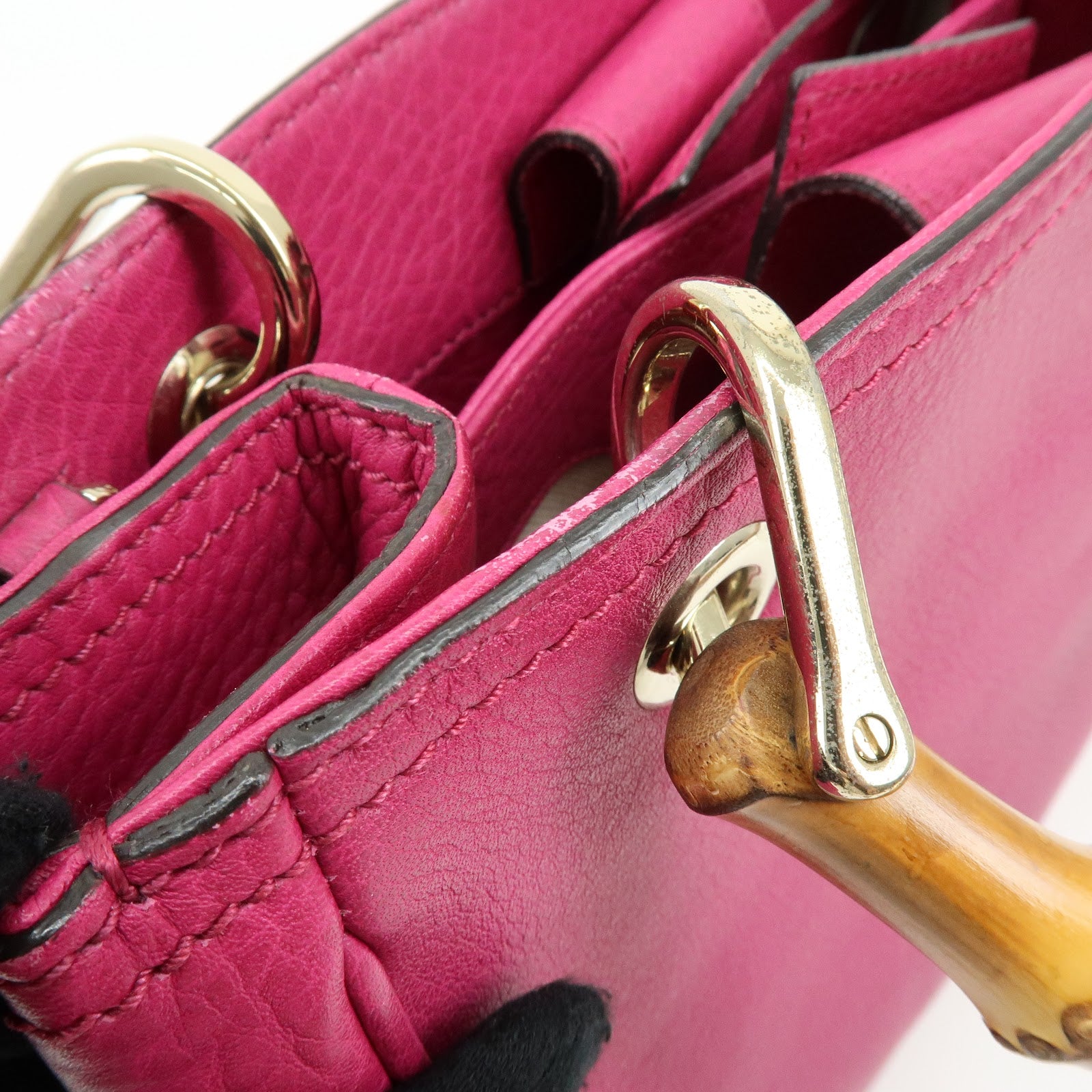 GUCCI Bamboo Leather 2Way Bag Hand Bag Shoulder Bag Pink 336032