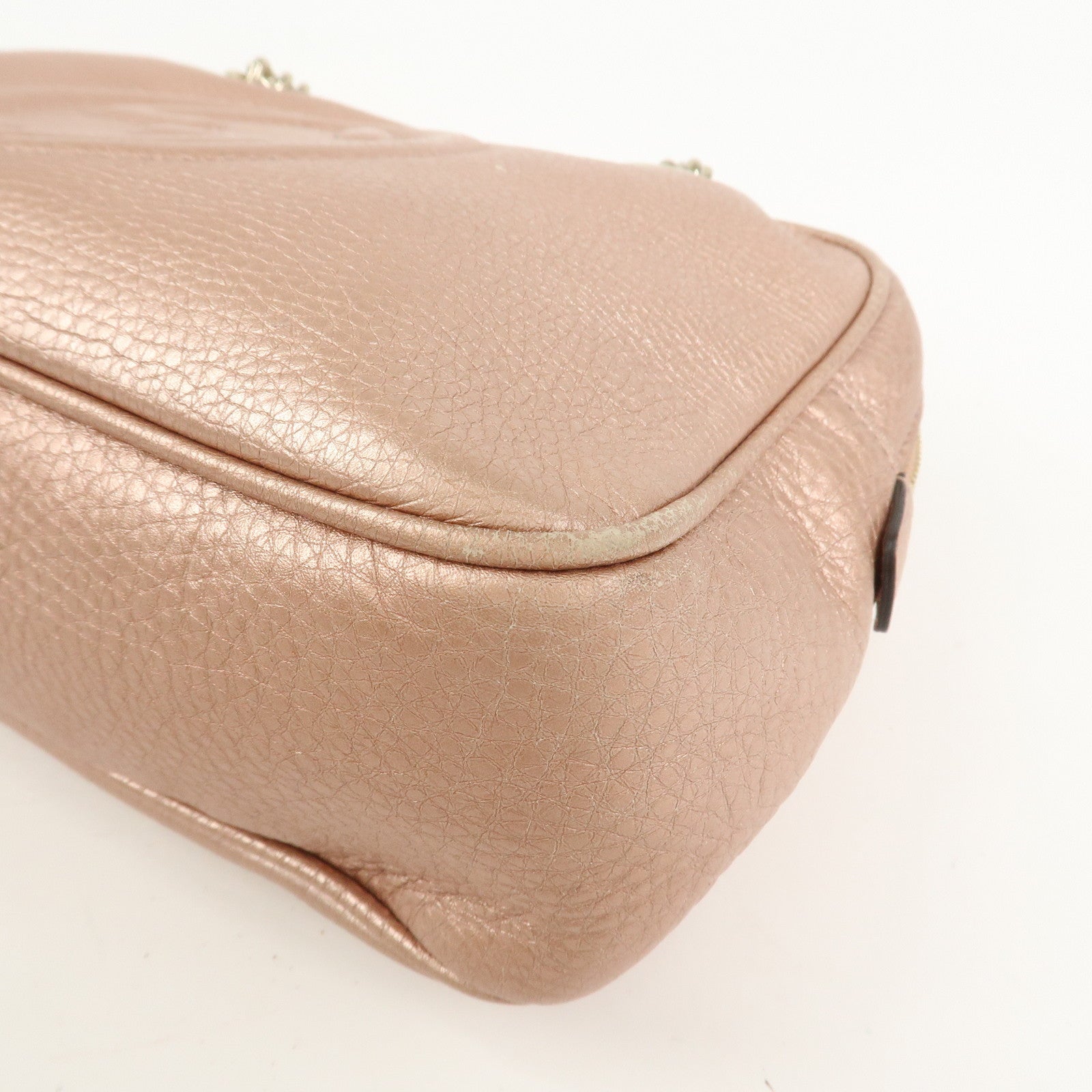 GUCCI SOHO Interlocking G Leather Shoulder Bag Metallic Pink 308983