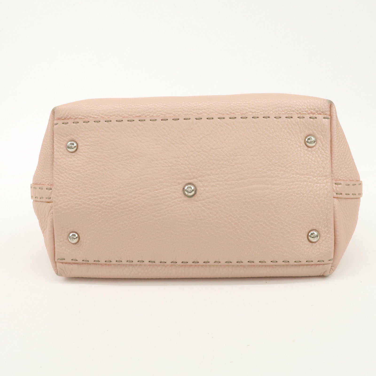 FENDI Selleria Leather Boston Bag Hand Bag Pink 8BN127 Used