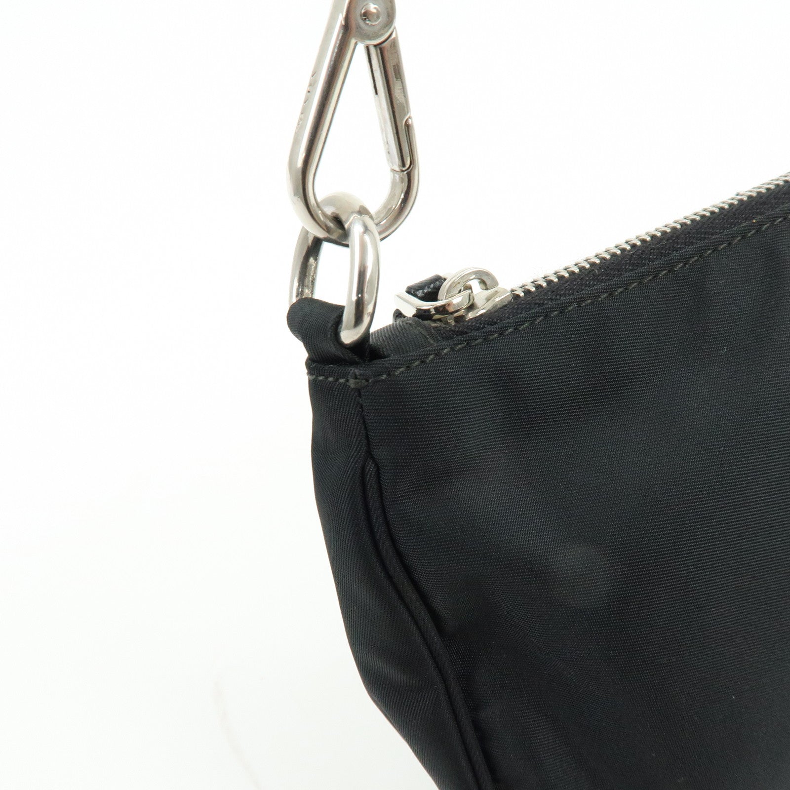PRADA Triangle Logo Leather Shoulder Bag Hand Bag Black