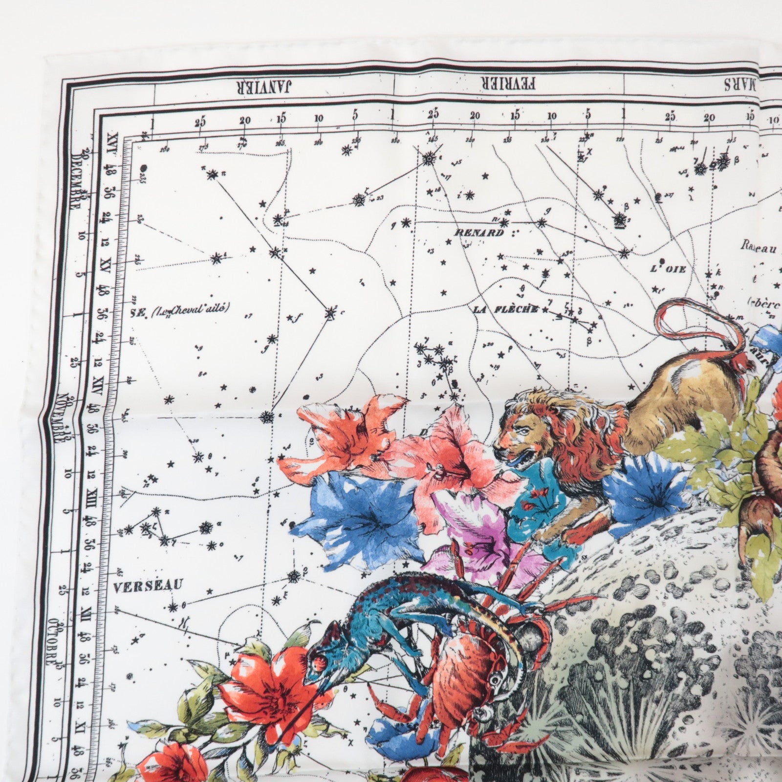 Christian Dior Silk 100% Zodiac 90 Star Constellation Floral Scarf
