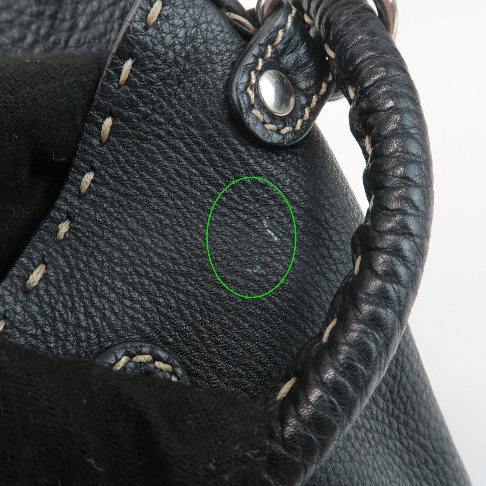 FENDI Selleria Leather Tote Bag Shoulder Bag Black 8BR489 Used