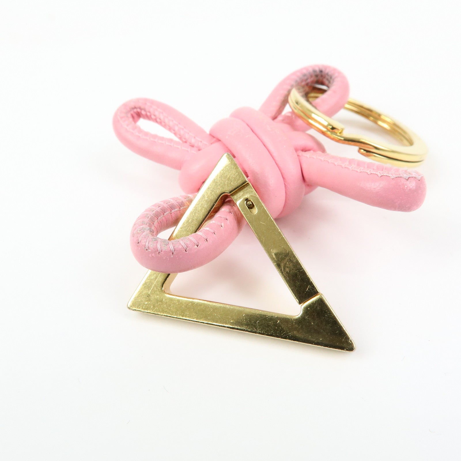 BOTTEGA VENETA Leather Metal Bag Charm Key Chain Gold Pink