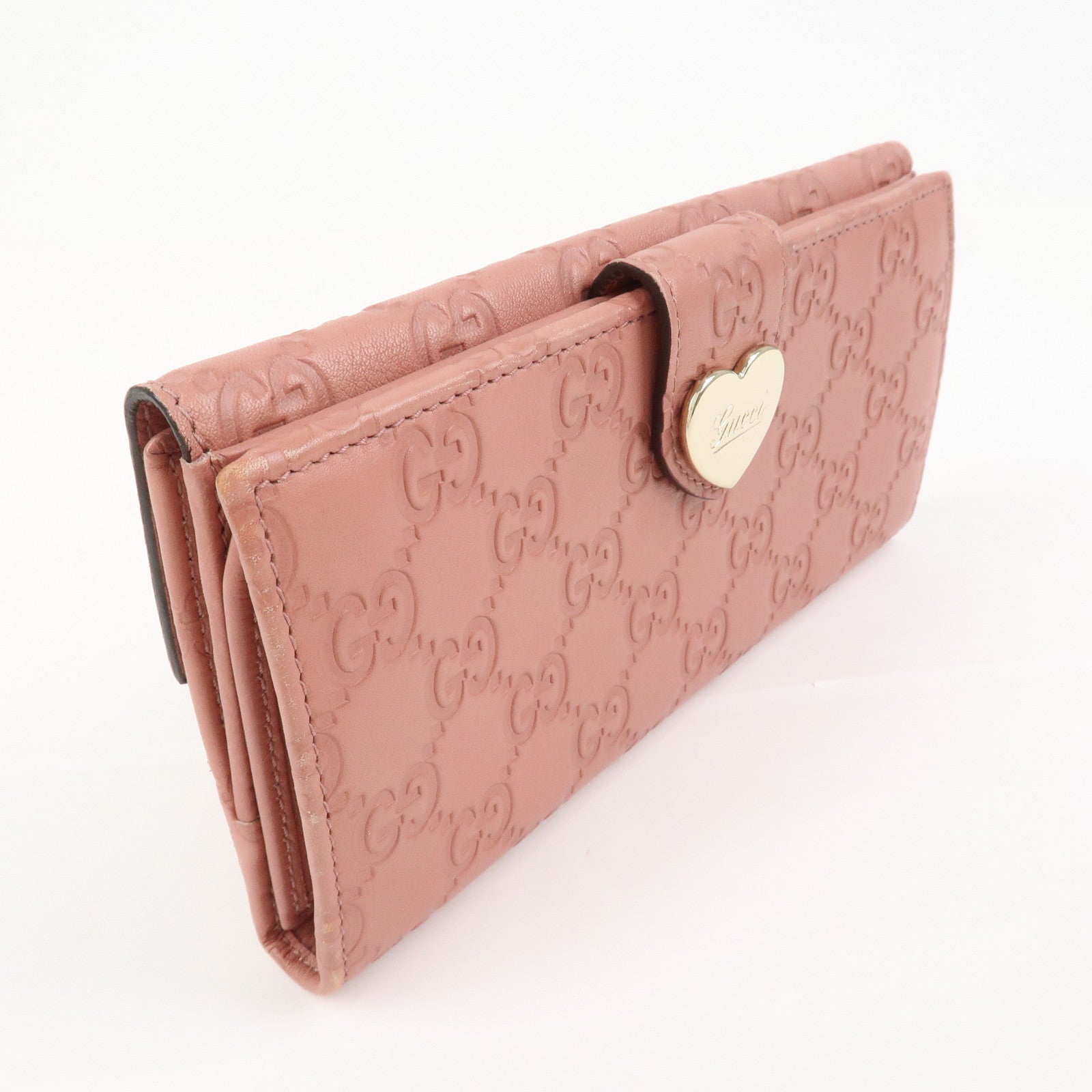 GUCCI Guccissima Lovely Heart Leather Long Wallet Pink 203550