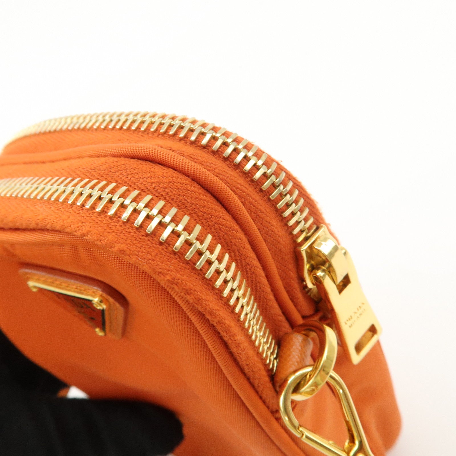 PRADA Triangle Logo Leather Nylon Smartphone Case Orange 2ZT012 Used