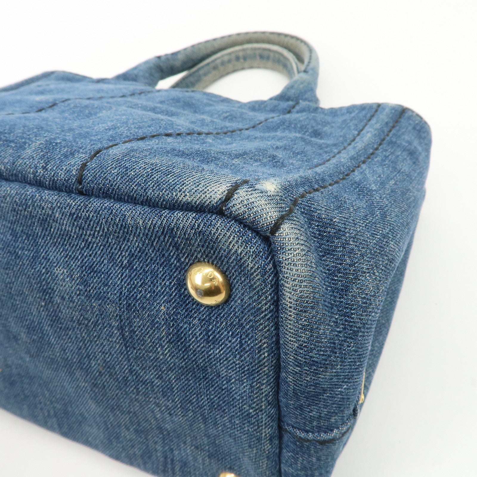 PRADA Canapa Mini Canvas Denim 2Way Shoulder Hand Bag Blue B2439G