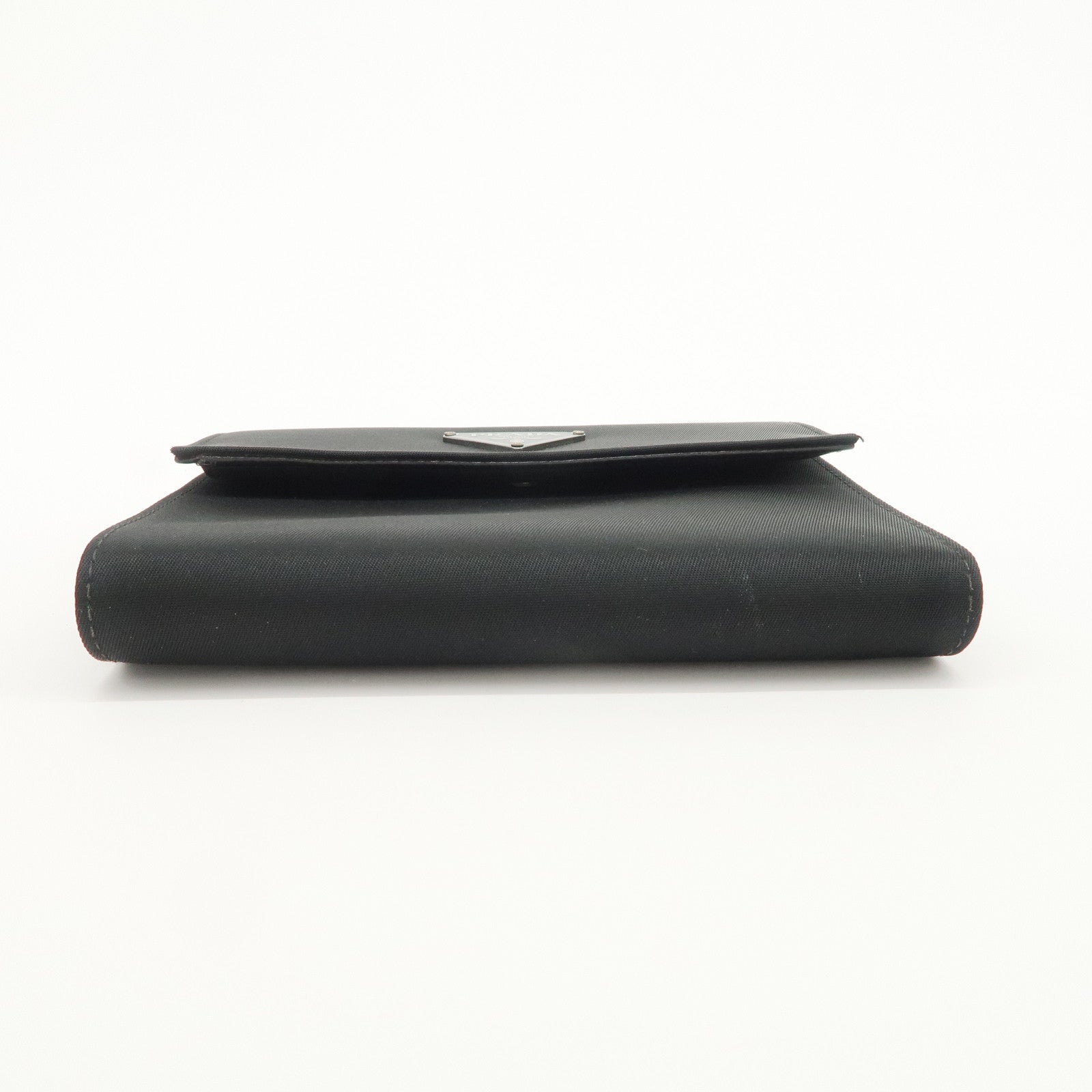 PRADA Triangle Logo Nylon Leather Tri-fold Compact Wallet Black