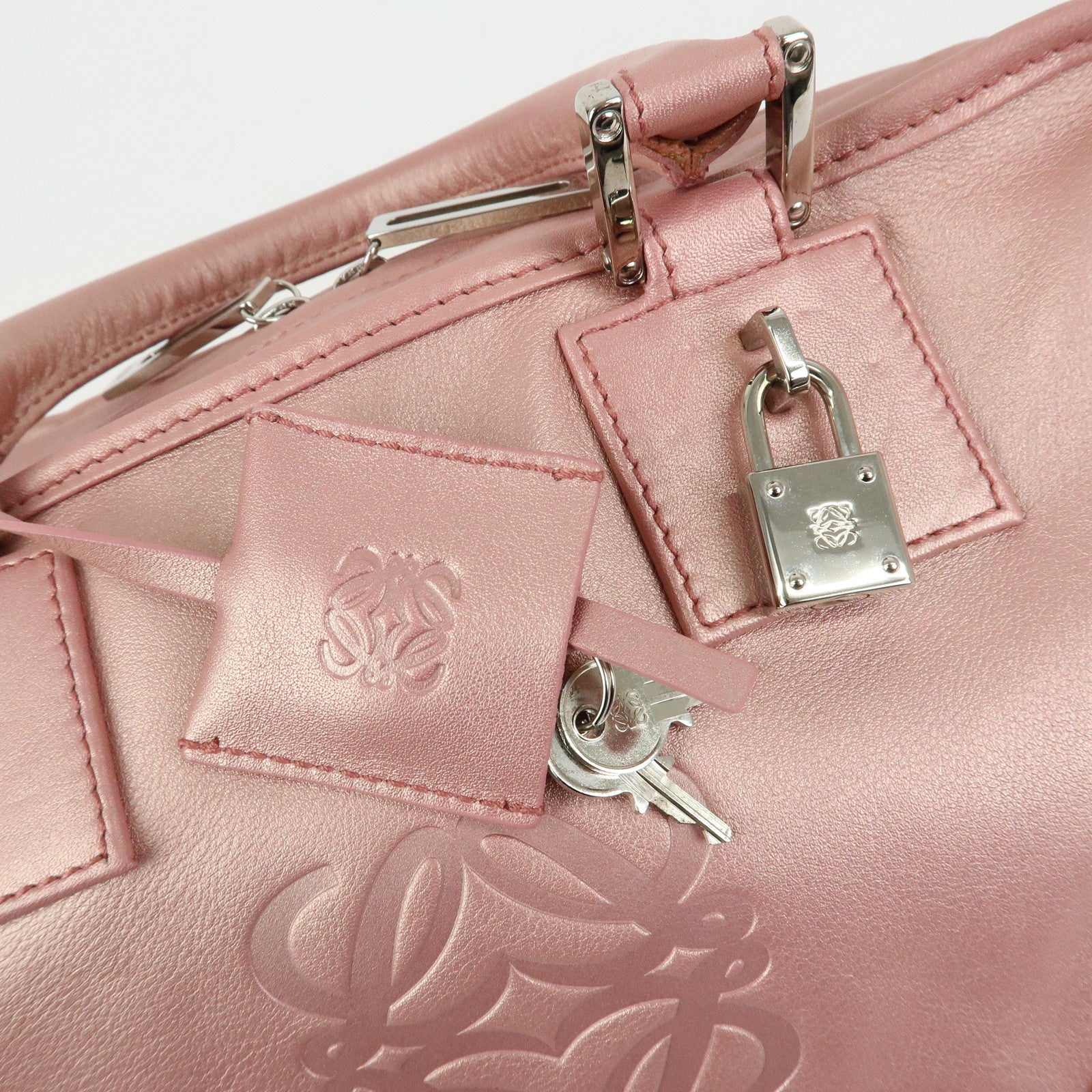 LOEWE Anagram Amazona 28 Leather Hand Bag Metallic Pink