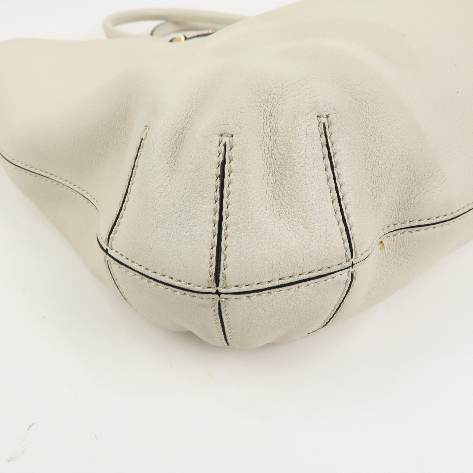 FENDI Logo Leather 2Way Bag Hand Bag Shoulder Bag Ivory 8BN238