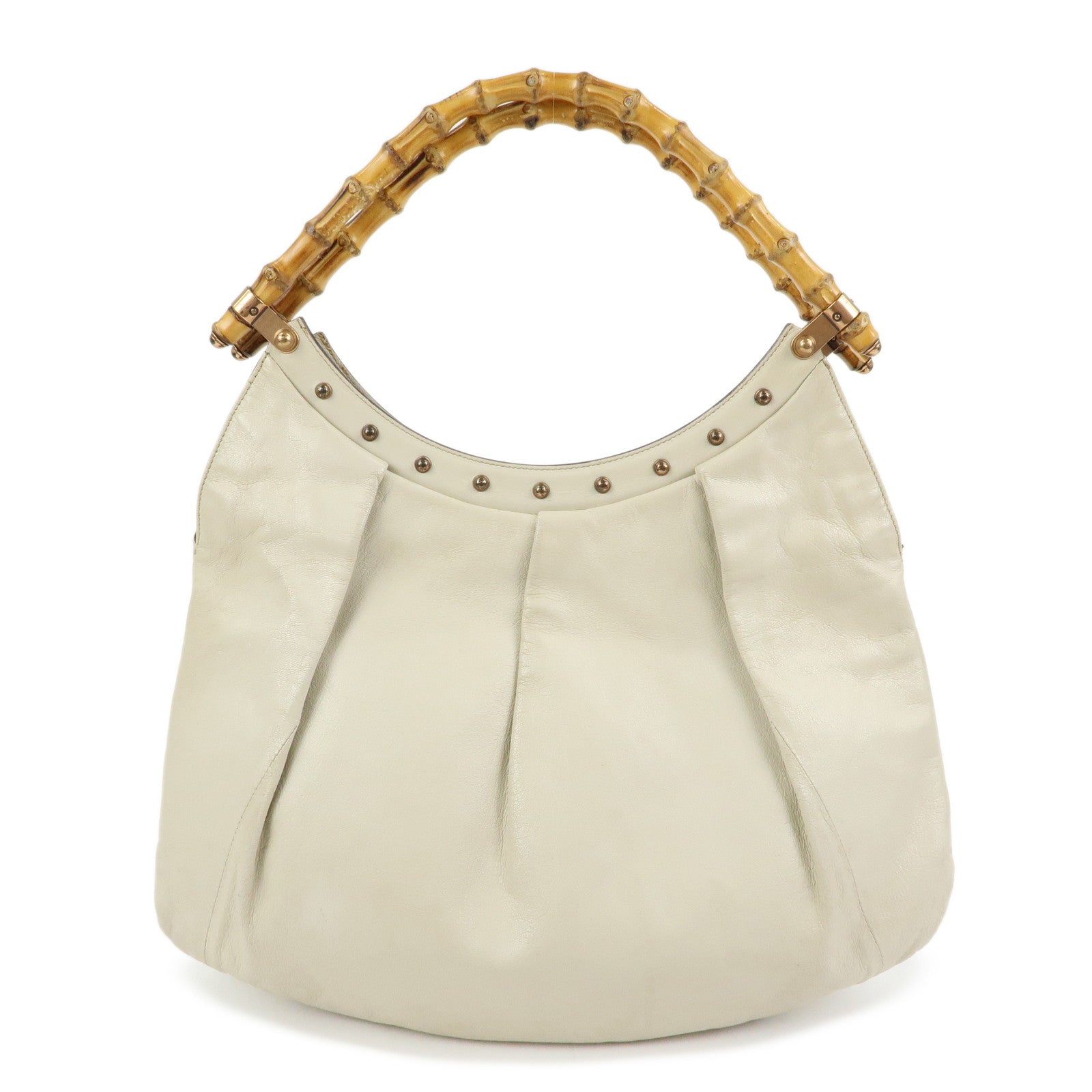 GUCCI Bamboo Leather Hand Bag Shoulder Bag Ivory 124293