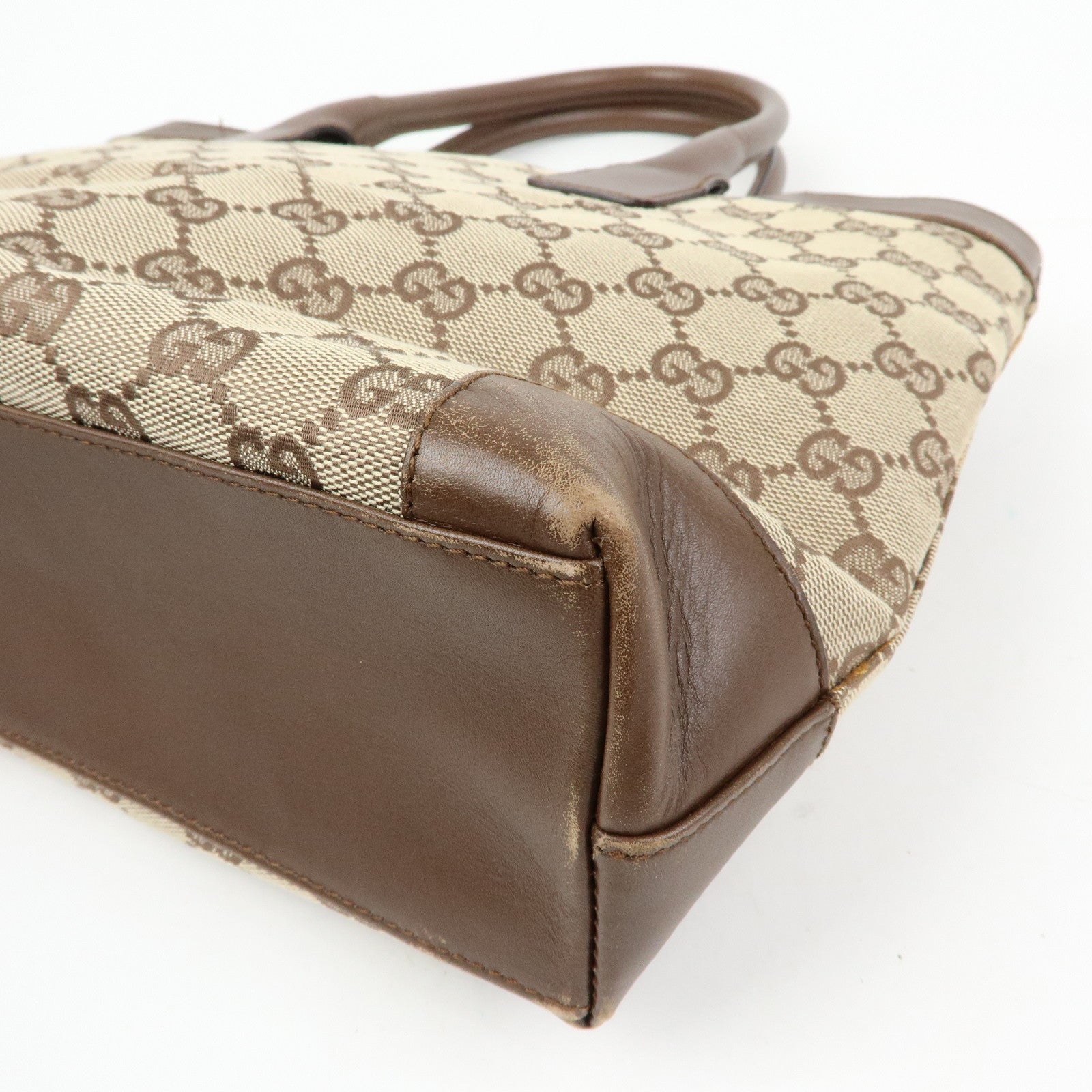 GUCCI GG Canvas Leather Tote Bag Hand Bag Beige Brown 002.1119