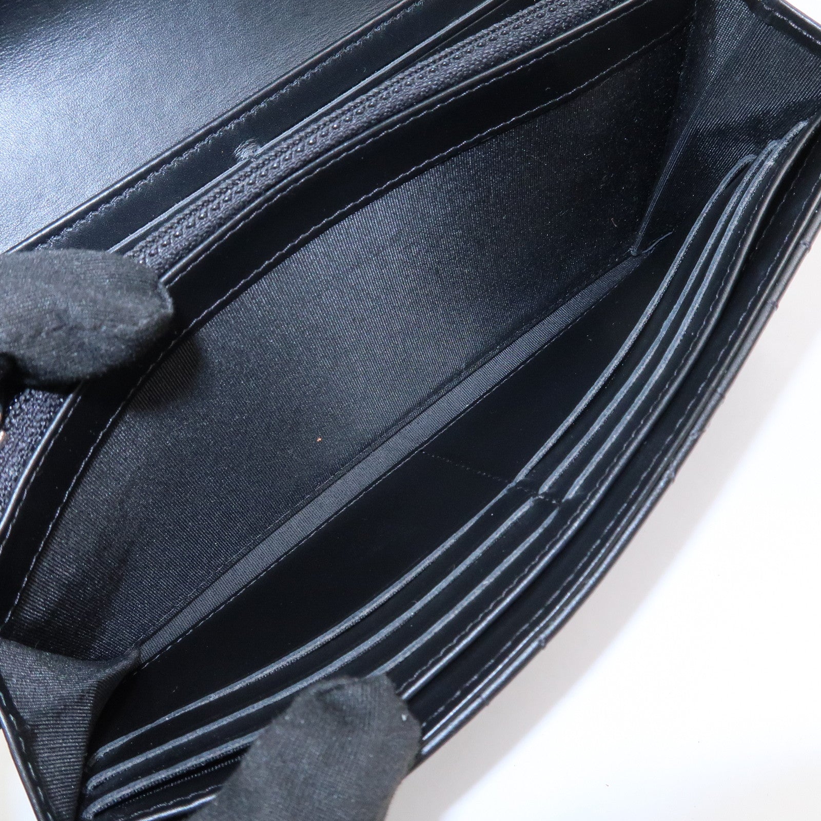 CHANEL Camellia Leather Long Wallet Black Silver Studs A82283