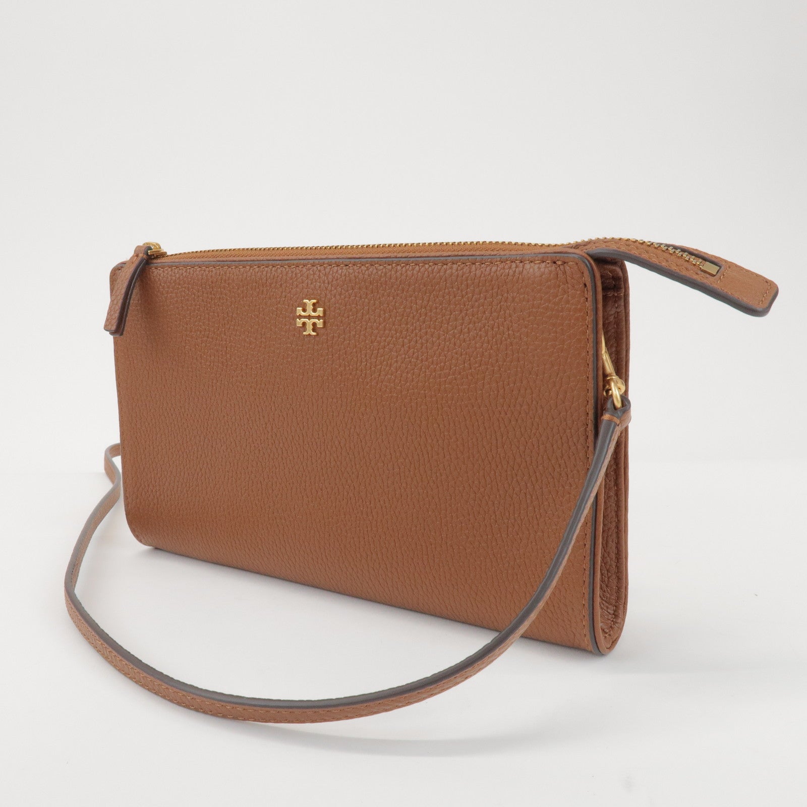TORY BURCH Double T Leather Shoulder Bag Crossbody Bag Brown