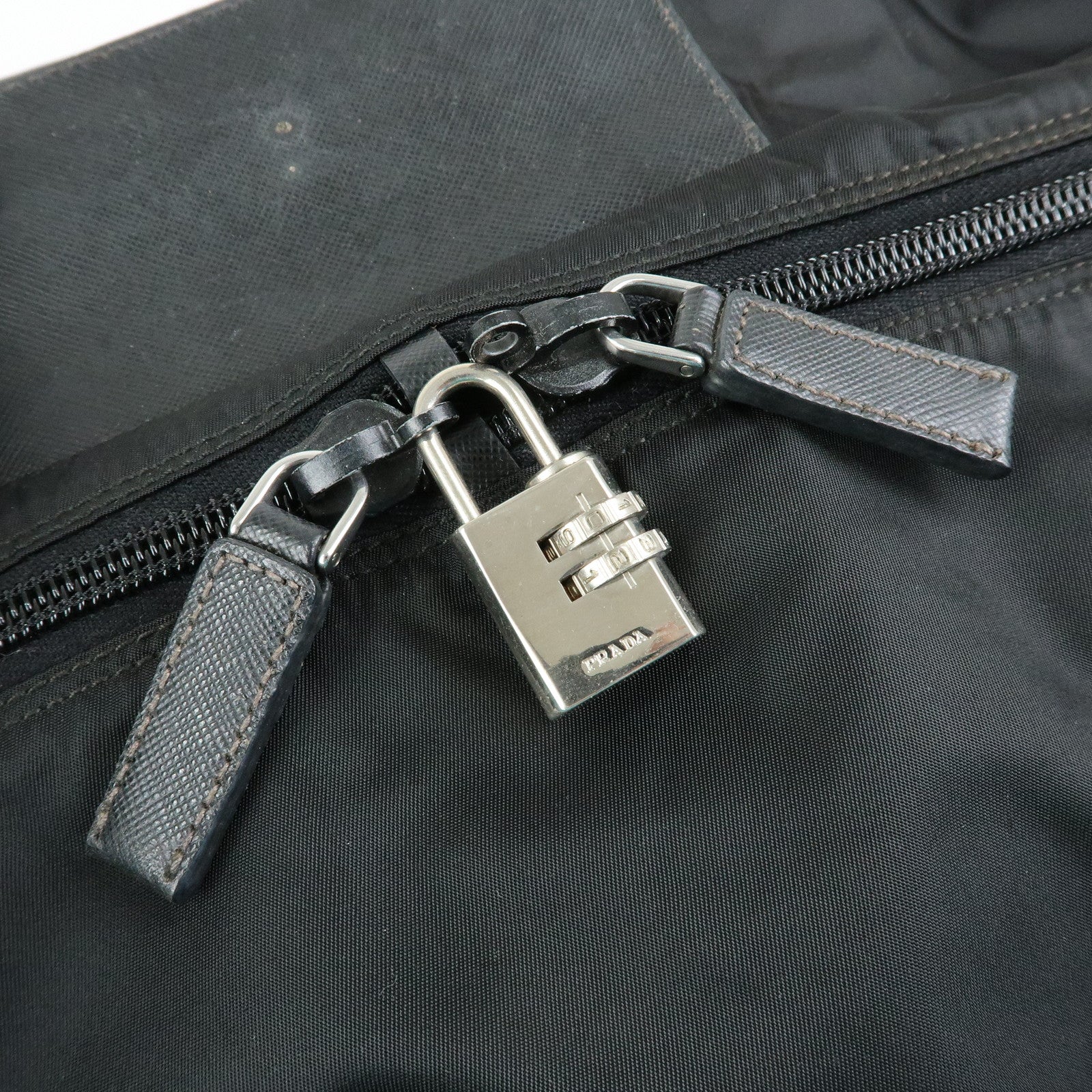 PRADA Triangle Logo Nylon Leather Boston Bag Travel Bag Black