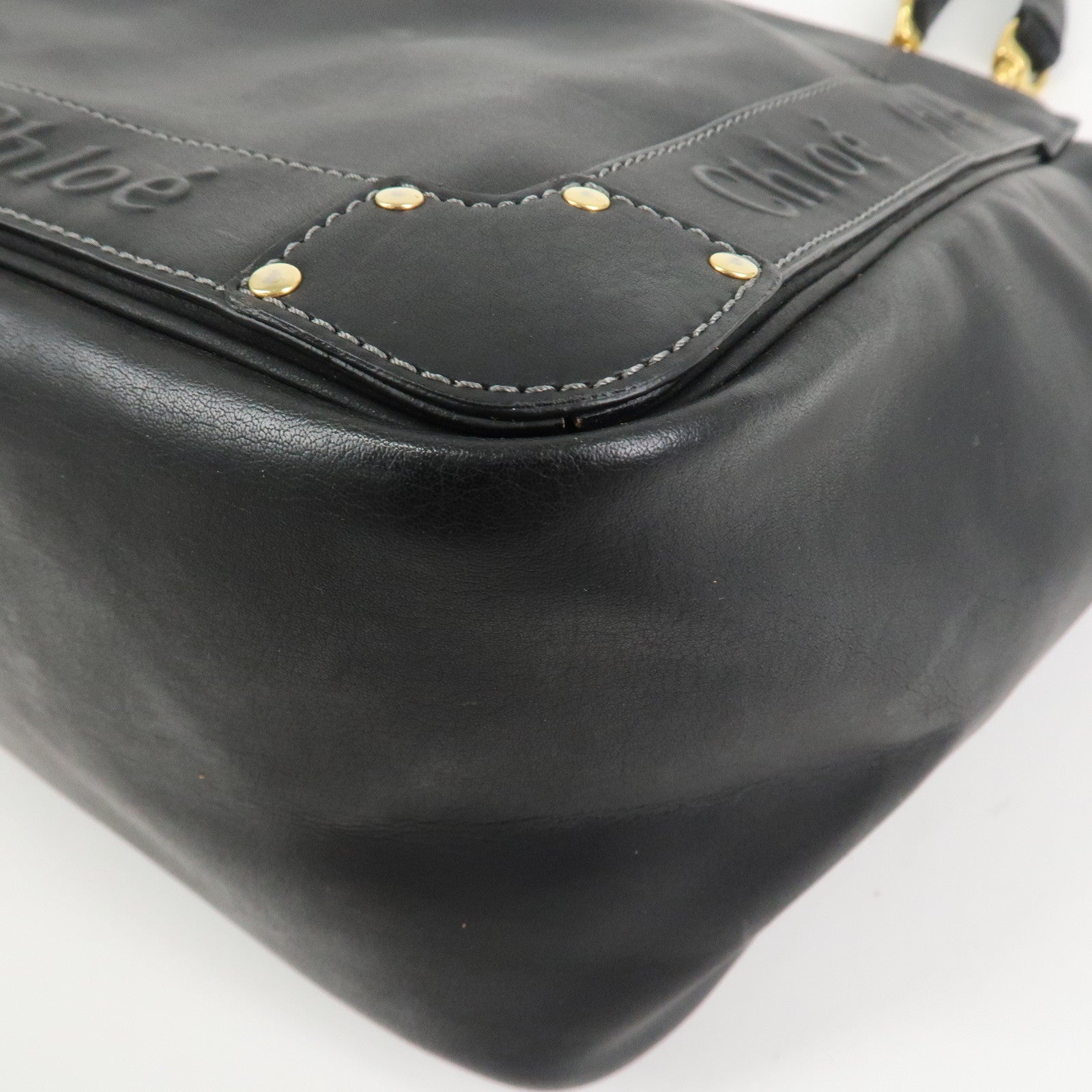 Chloe Eden Logo Leather Shoulder Bag Tote Bag Black