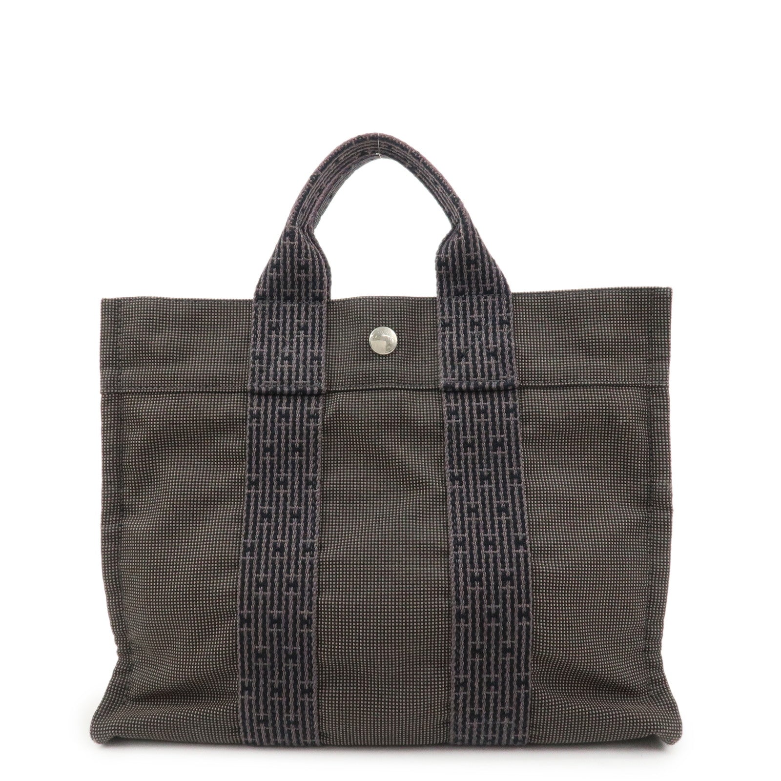 HERMES Herline PM Nylon Canvas Tote Bag Hand Bag Black