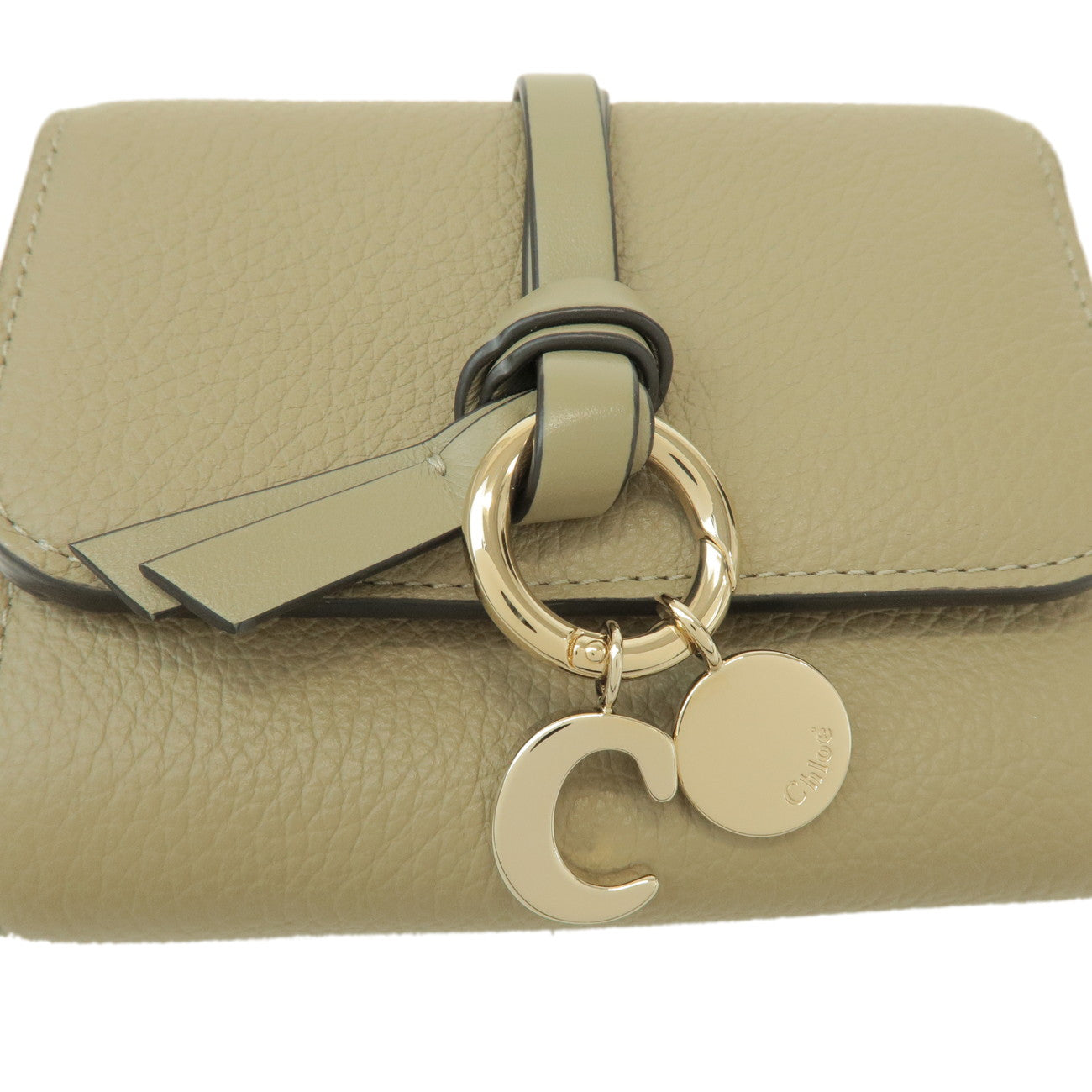 Chloe Leather Small Tri-fold C-charm Compact Wallet Khaki