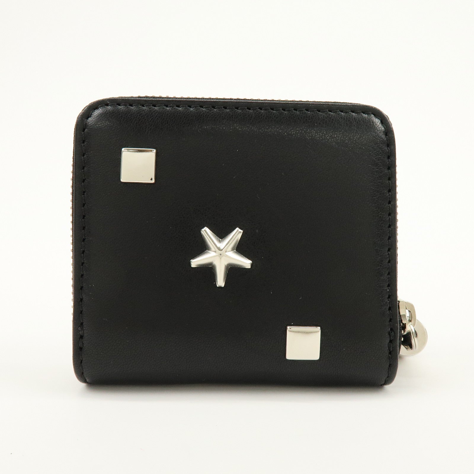 JIMMY CHOO Penny Star Studs Leather Coin Case Coin Wallet Black