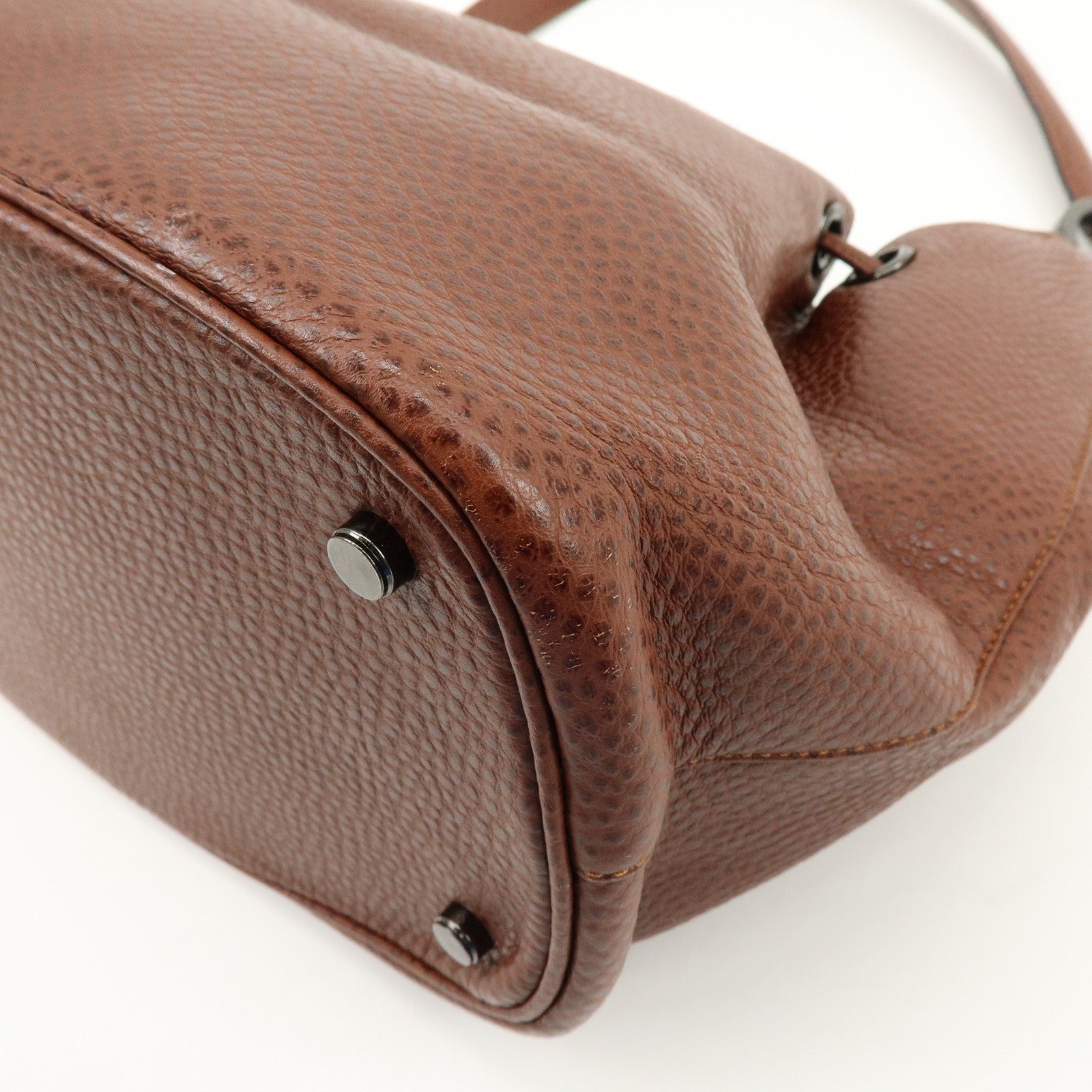 Ferragamo Gancini Leather Drawstring Bag Shoulder Bag Brown