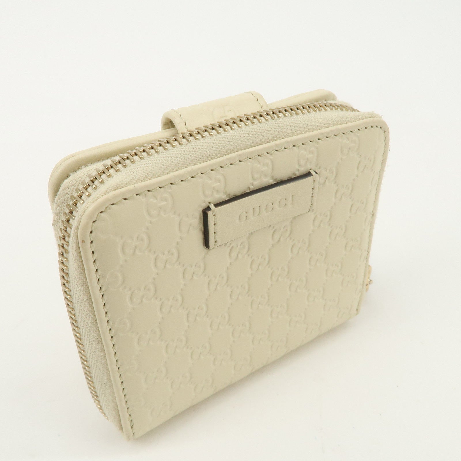 GUCCI Micro Guccissima Leather Signature Bi-Fold Compact Wallet Ivory Used
